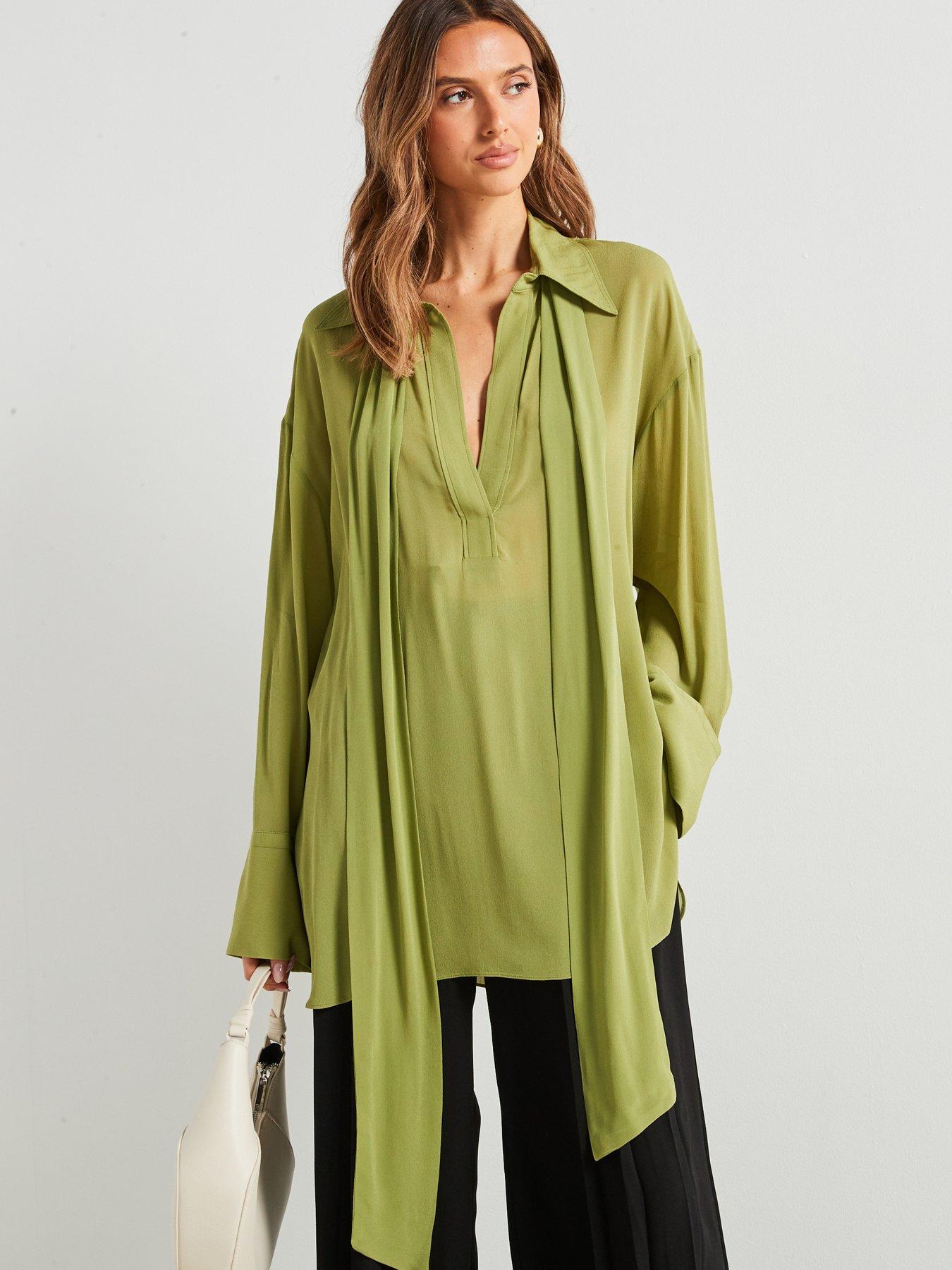 mango-premium-chiffon-tie-neck-shirt-green