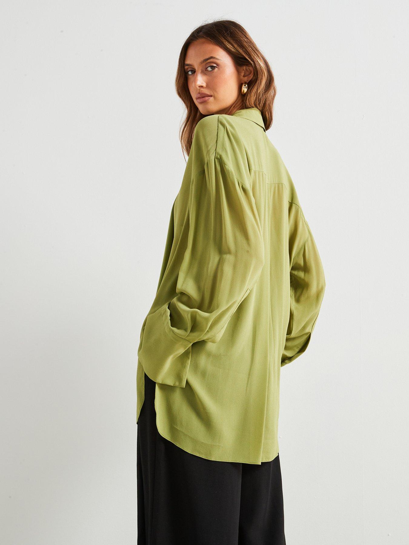 mango-premium-chiffon-tie-neck-shirt-greenstillFront