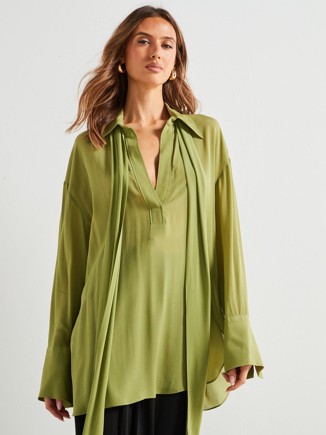 mango-premium-chiffon-tie-neck-shirt-greendetail