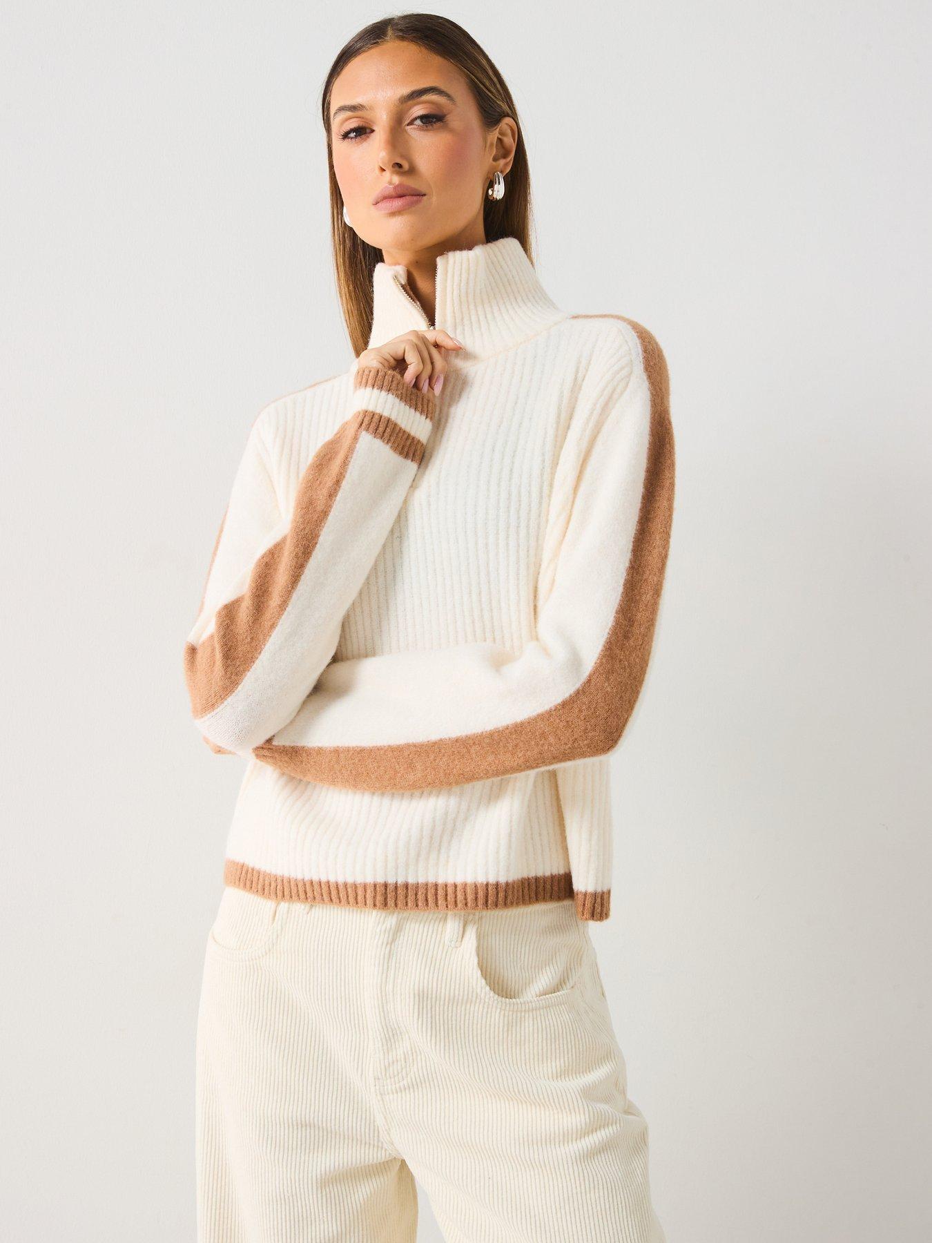 Mango Quarter Zip Knitted Jumper Cream Beige Very Ireland