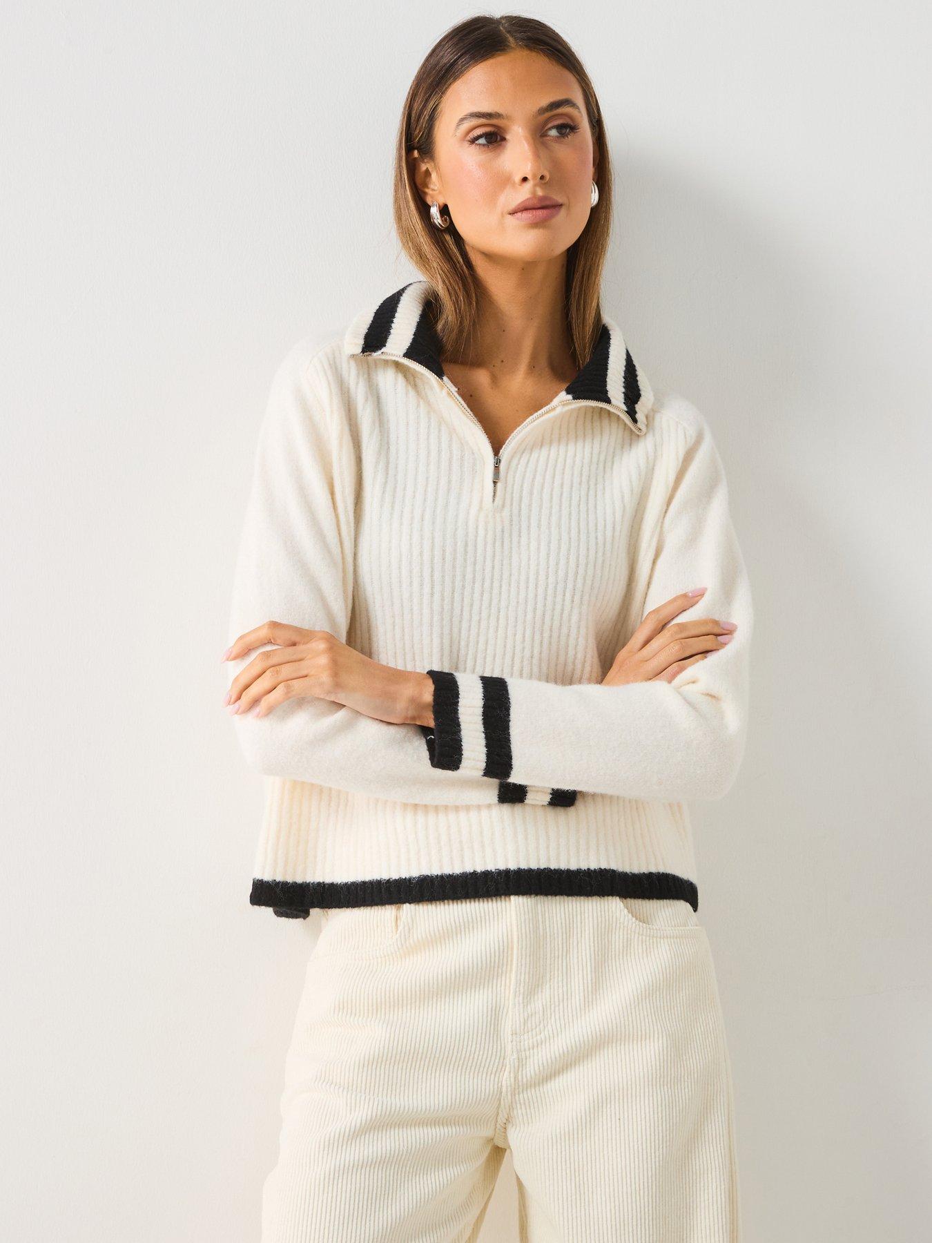 mango-quarter-zip-knitted-jumper-creamblack