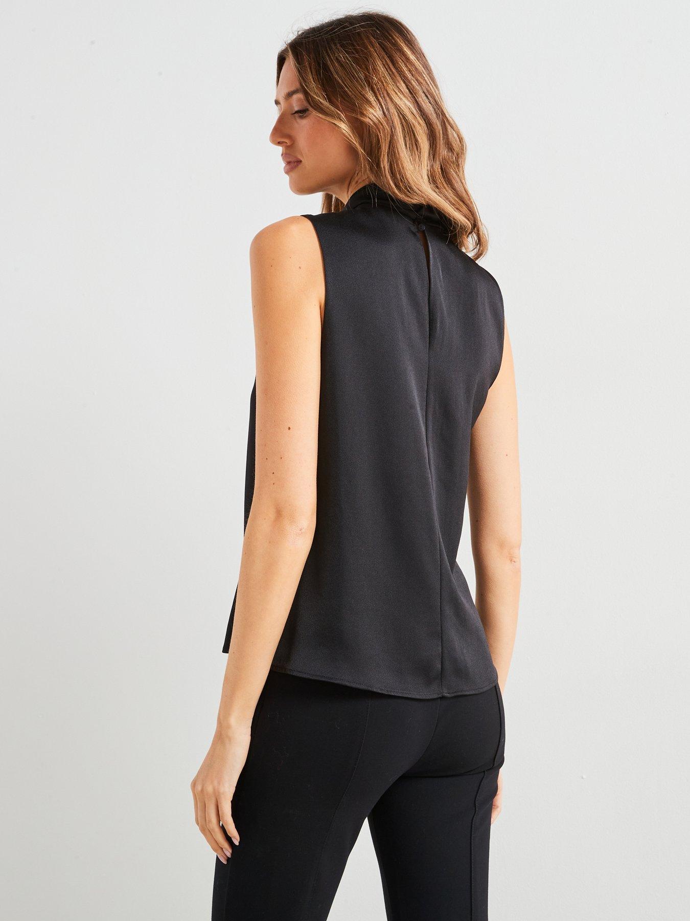 mango-satin-cross-neck-blouse-blackstillFront