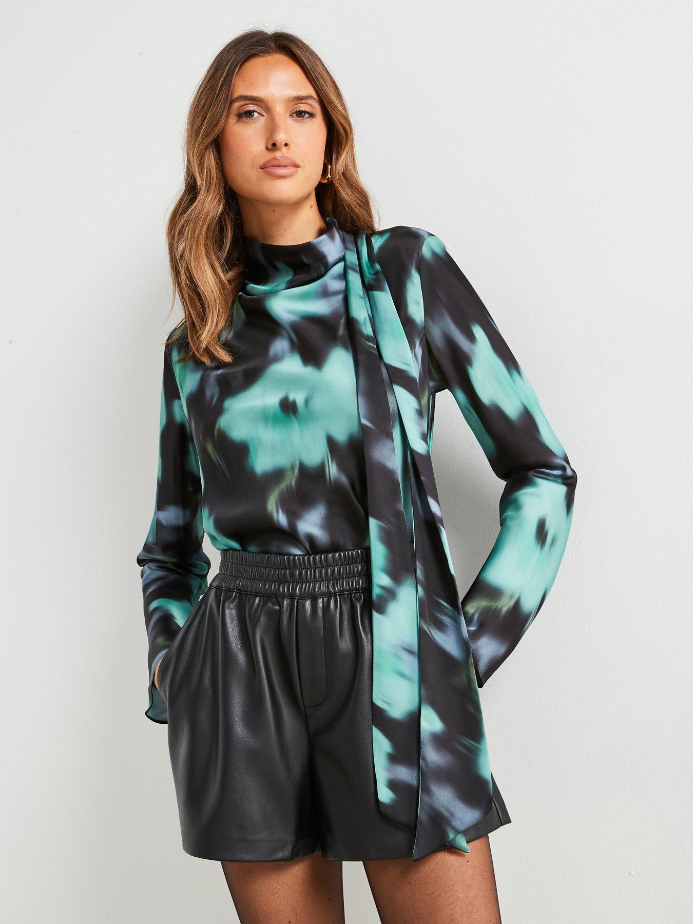 mango-printed-blouse-with-bow-black