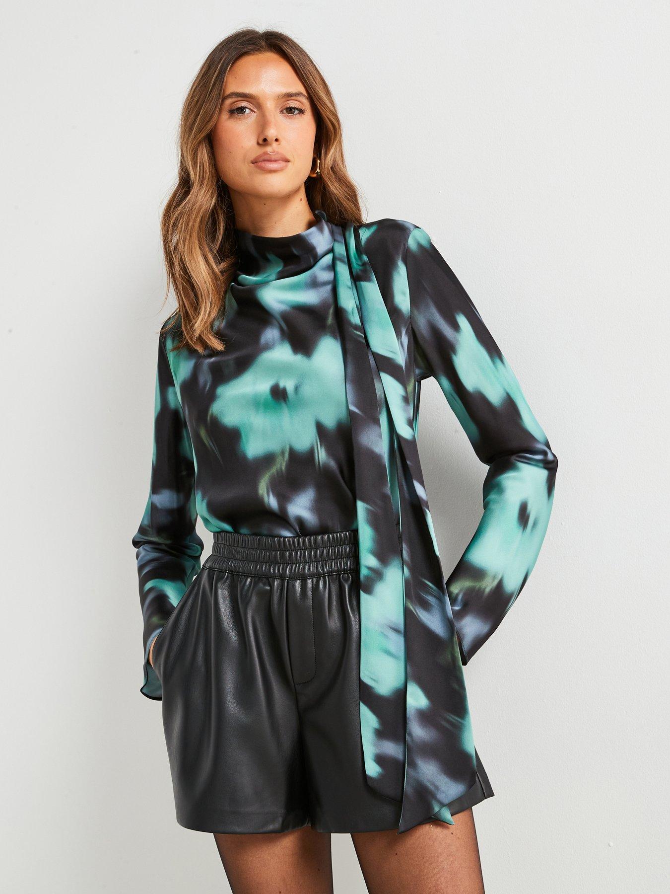 Image 1 of 6 of Mango Printed Blouse With Bow - Black