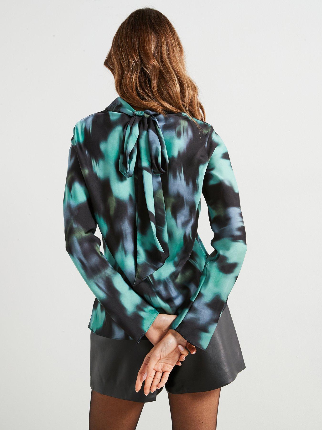 Image 2 of 6 of Mango Printed Blouse With Bow - Black