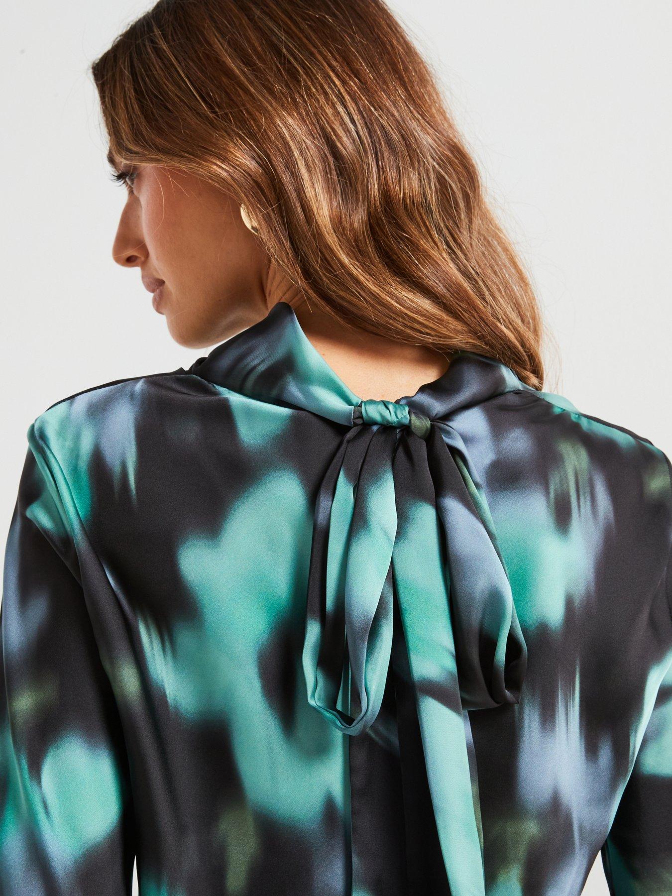Image 4 of 6 of Mango Printed Blouse With Bow - Black