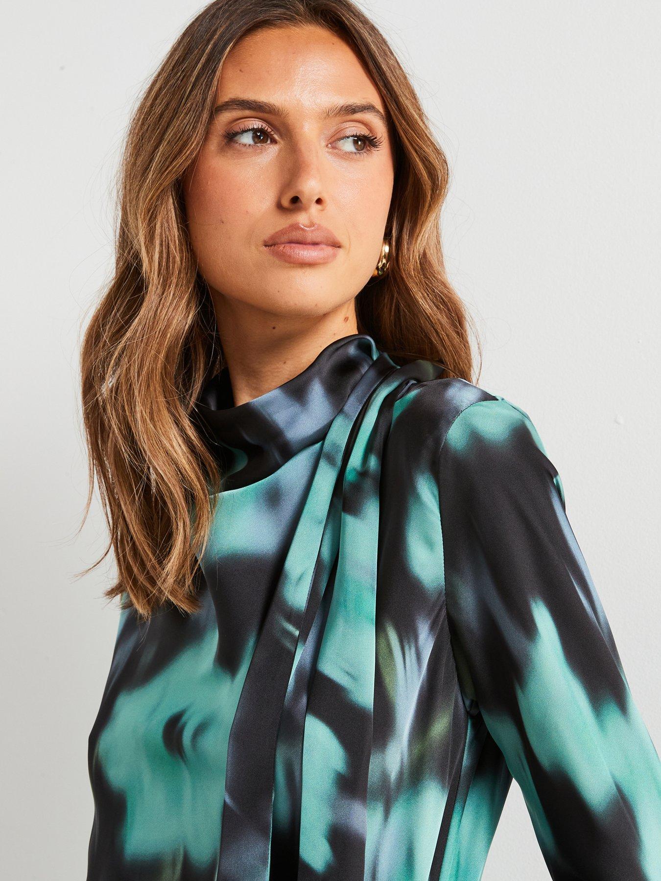 Image 5 of 6 of Mango Printed Blouse With Bow - Black