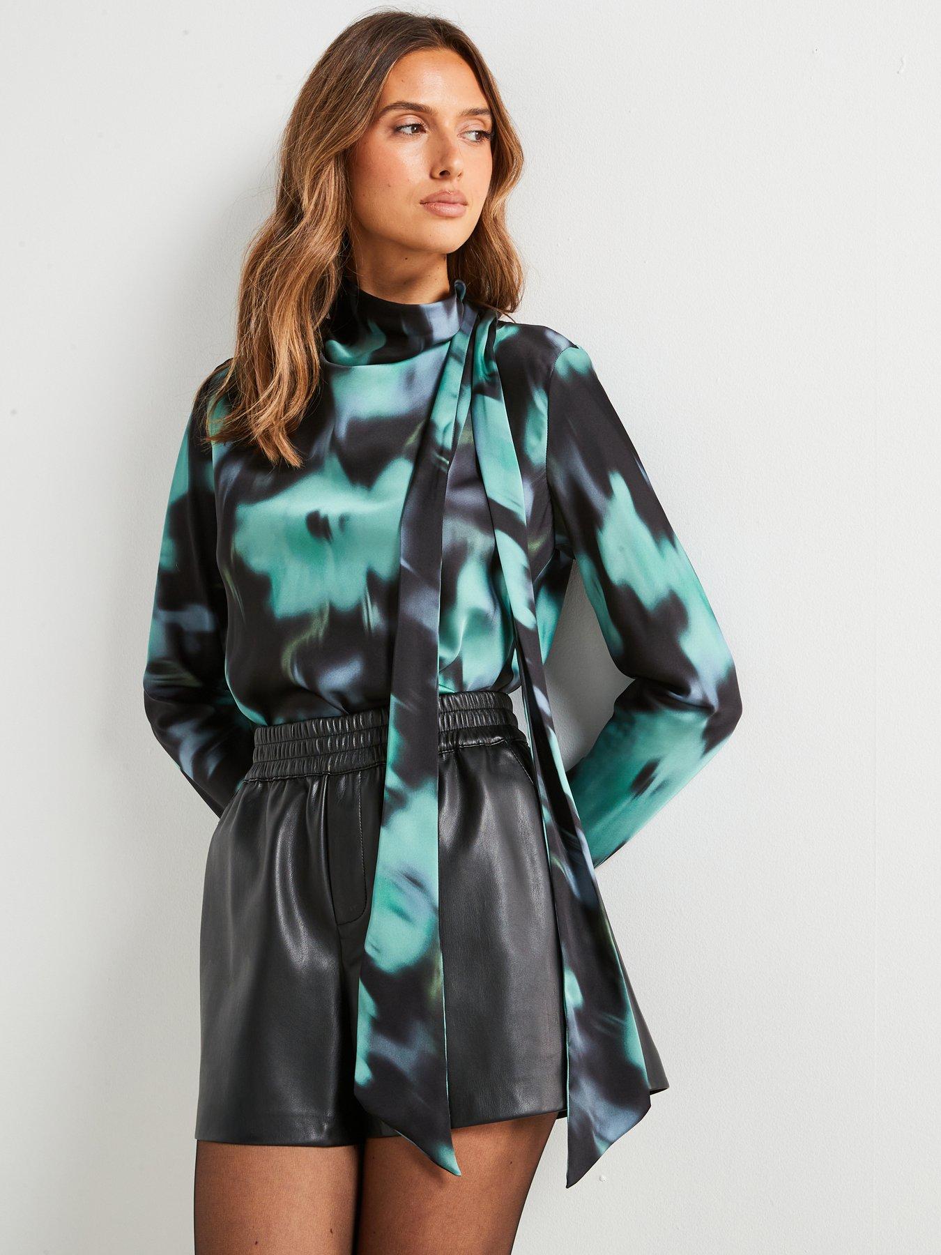 Image 6 of 6 of Mango Printed Blouse With Bow - Black