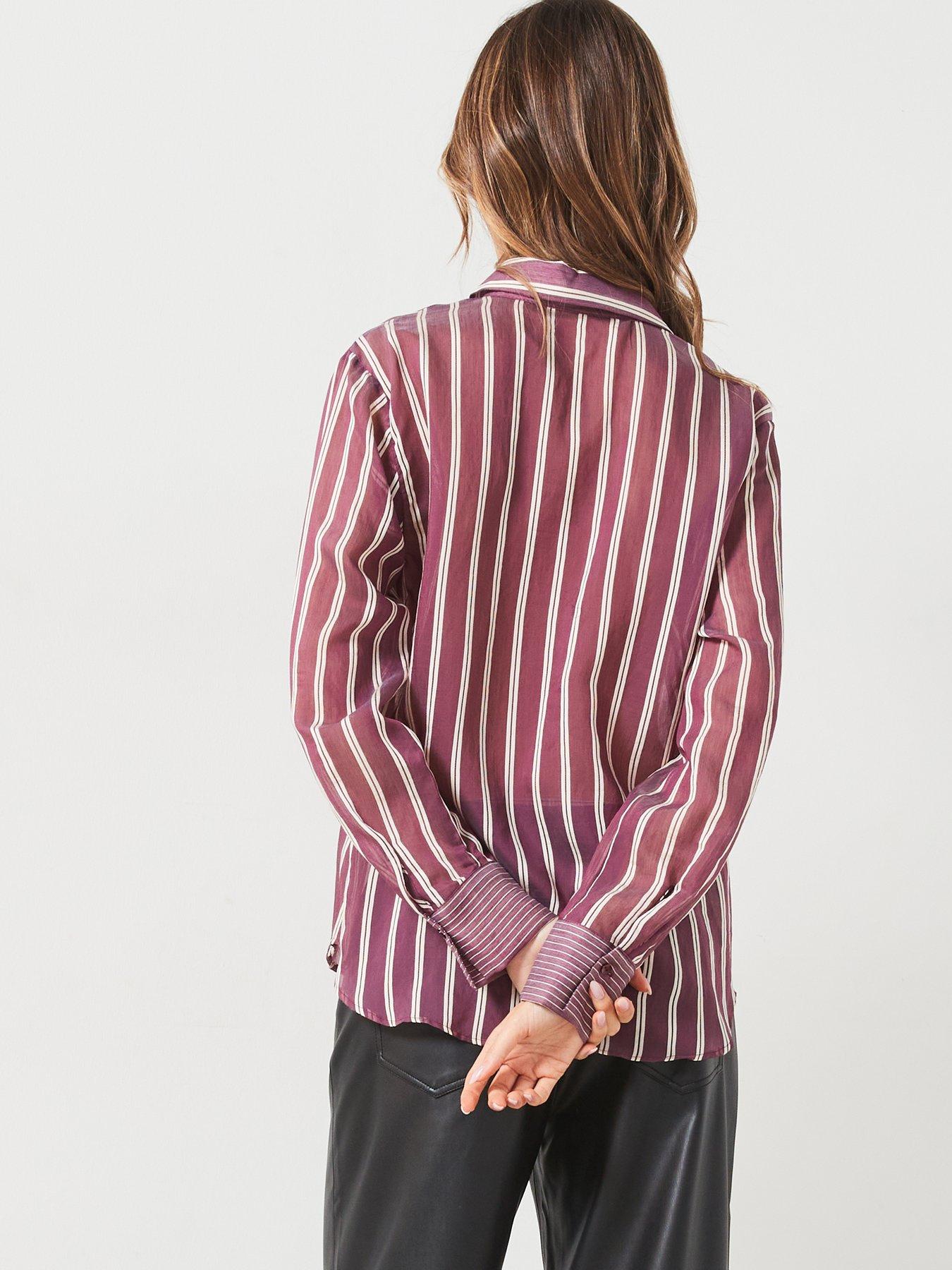 Image 2 of 6 of Mango Burgandy Striped Shirt - Red