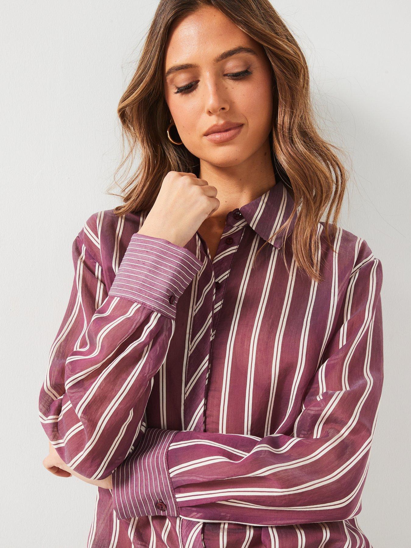 Image 4 of 6 of Mango Burgandy Striped Shirt - Red