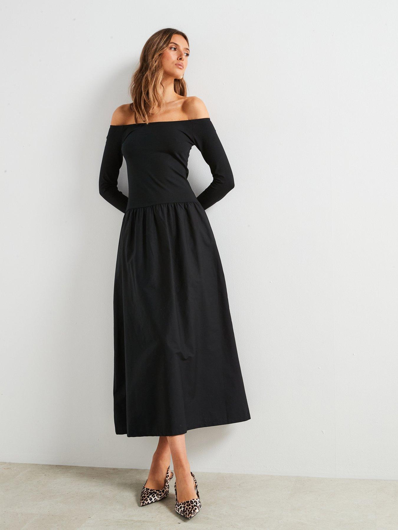 mango-flared-dress-with-ruffled-hem-black