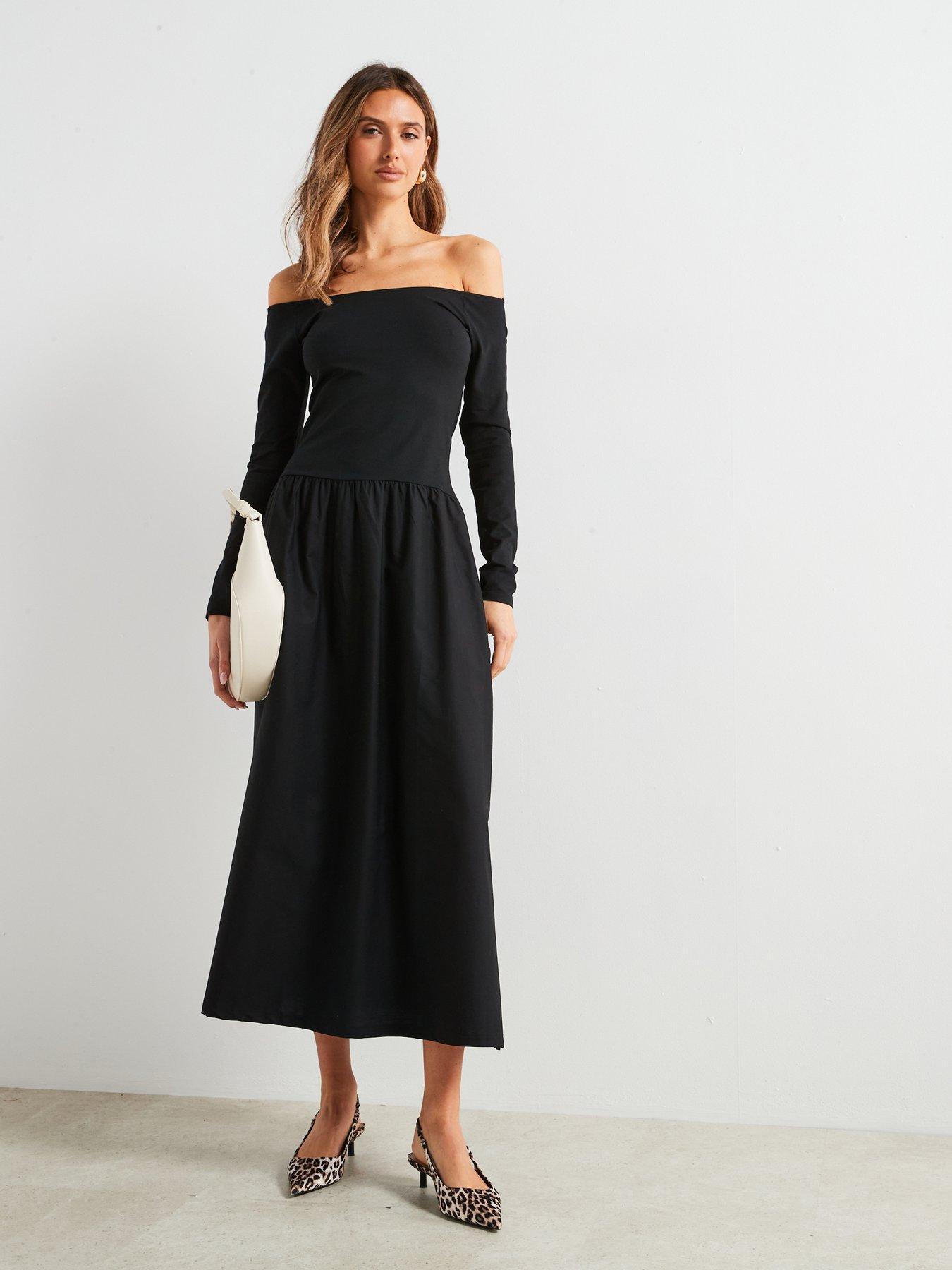 mango-flared-dress-with-ruffled-hem-blackback