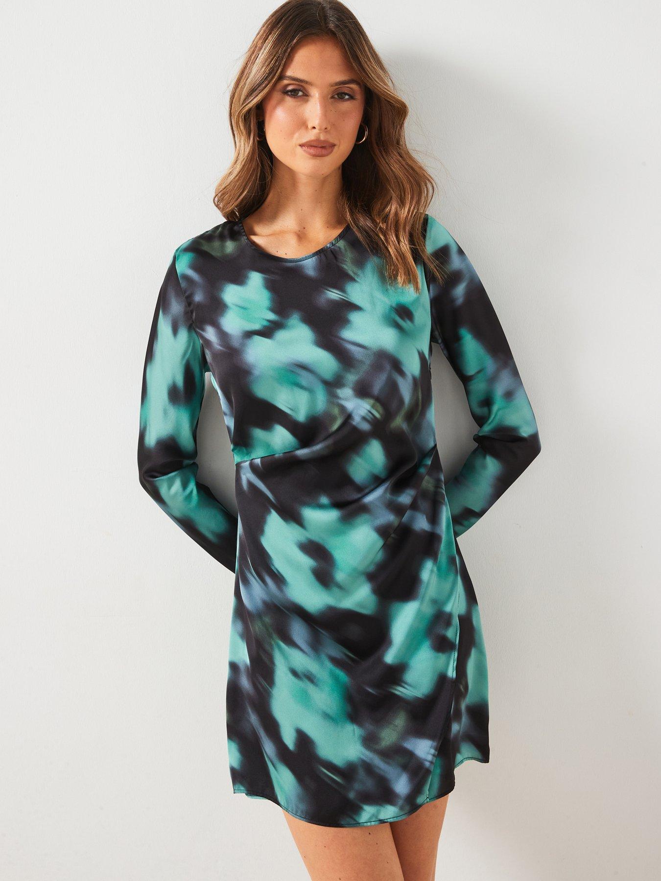 mango-printed-short-dress-blackgreen