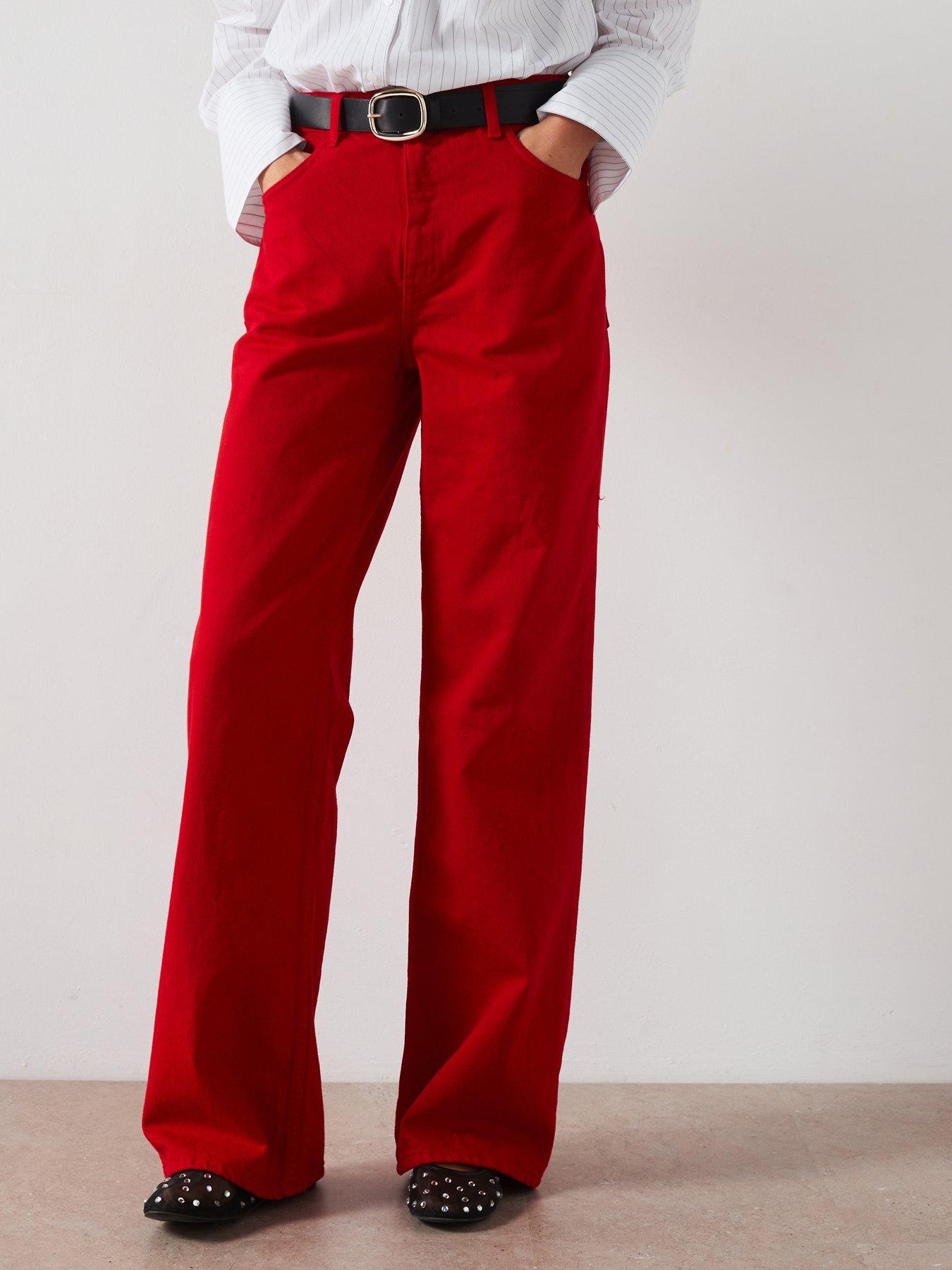 Mango High-Rise Straight Jeans Red Very Ireland