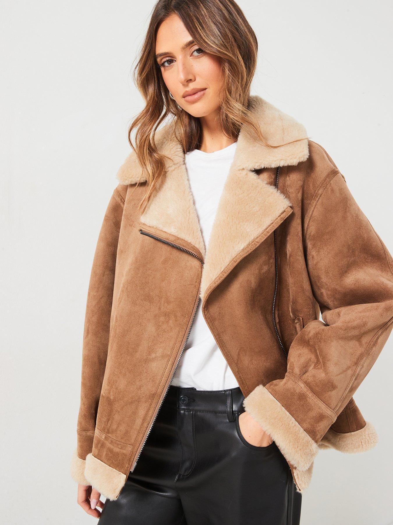 Mango Tan Jacket With Shearling-Effect Lining Brown Very Ireland