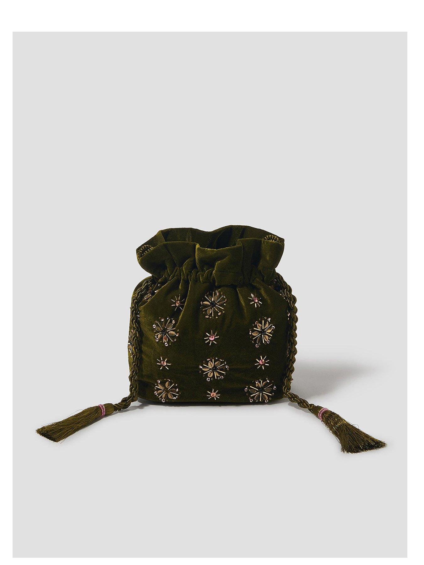 monsoon-olive-beaded-tassle-bag