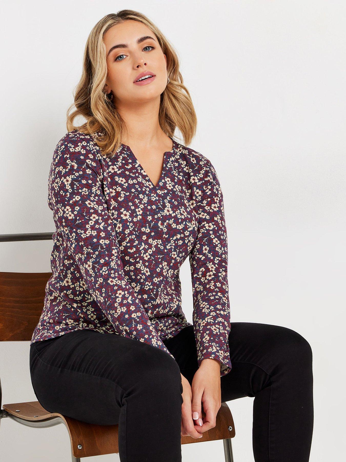 Image of M&Co Notch Neckline, Floral Print, Long Sleeves, Made From A Soft Cotton Fabric, 100 Cotton, Length From Approx: 63Cm/248, Machine Washable - Purple