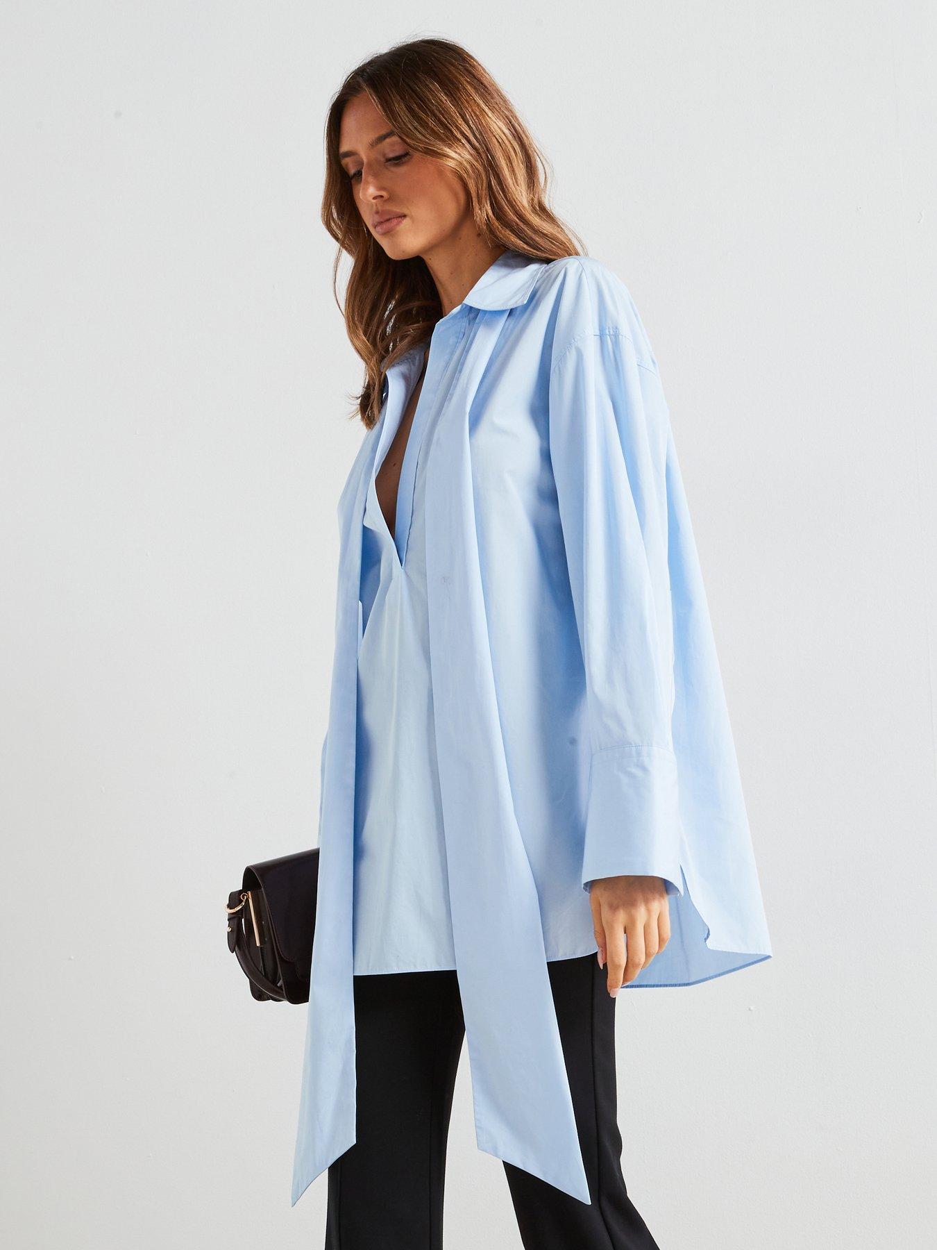 mango-premium-chiffon-tie-neck-shirt-blue