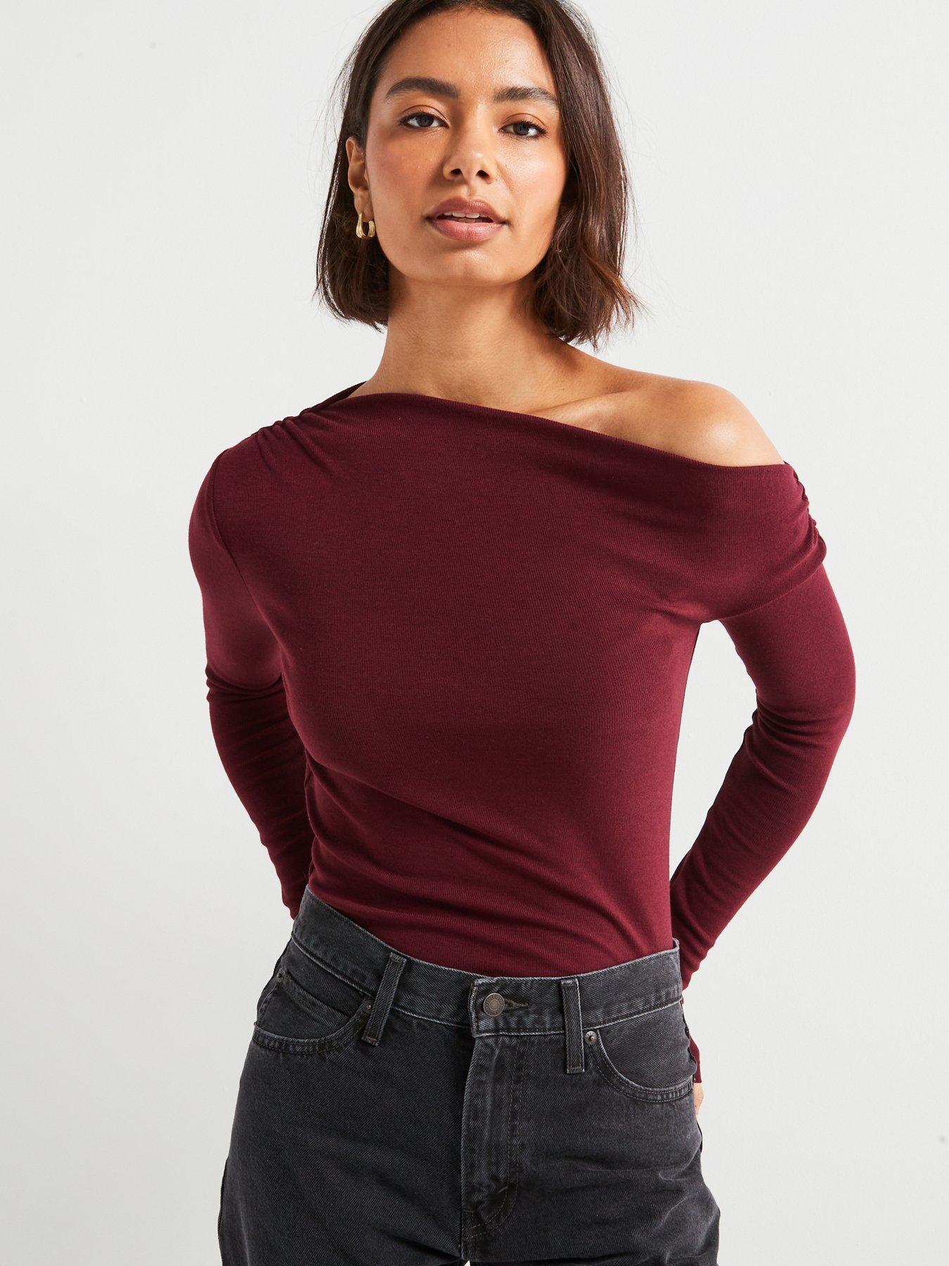 mango-burgundy-draped-asymmetrical-top