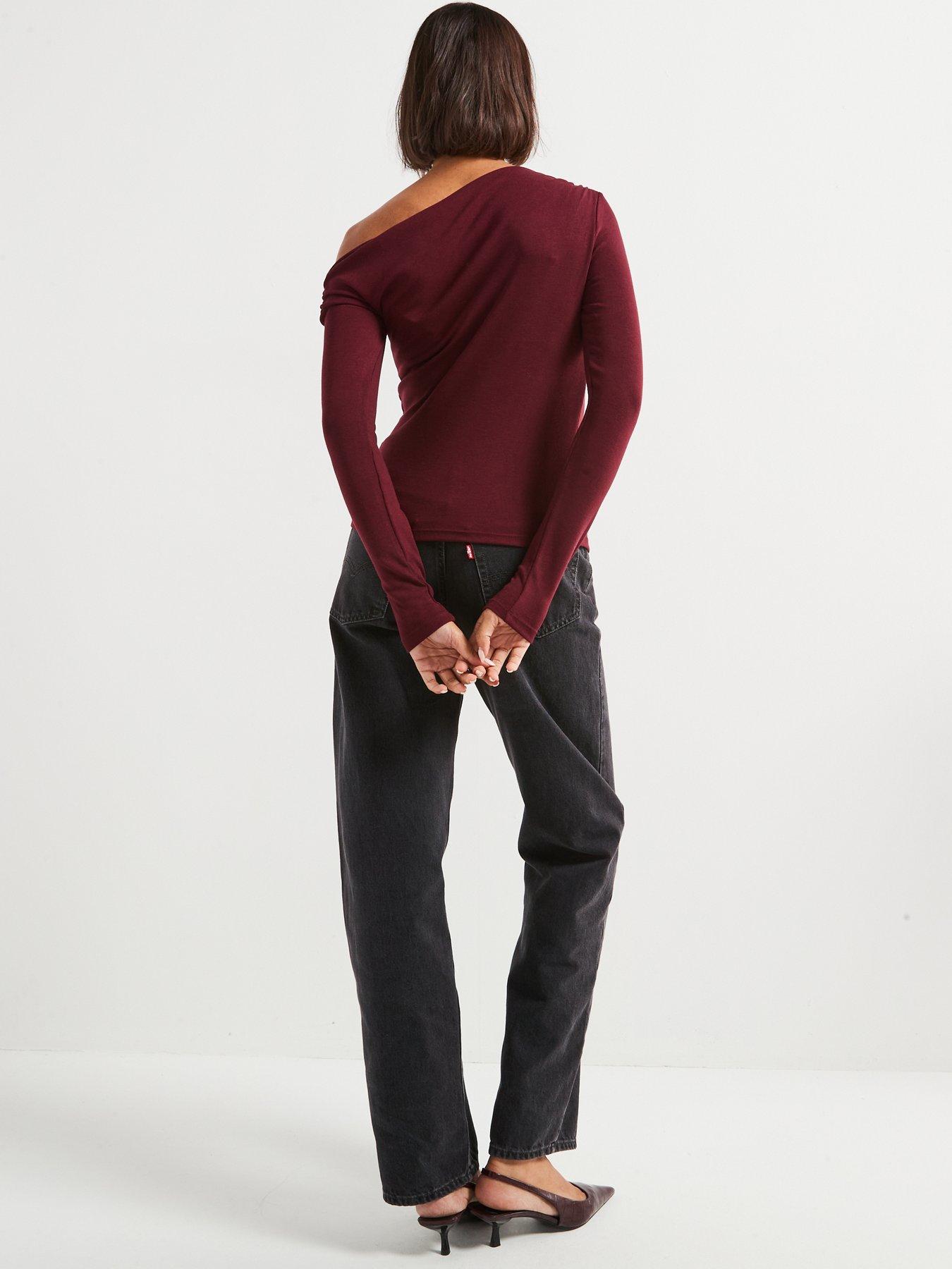 mango-burgundy-draped-asymmetrical-topstillFront