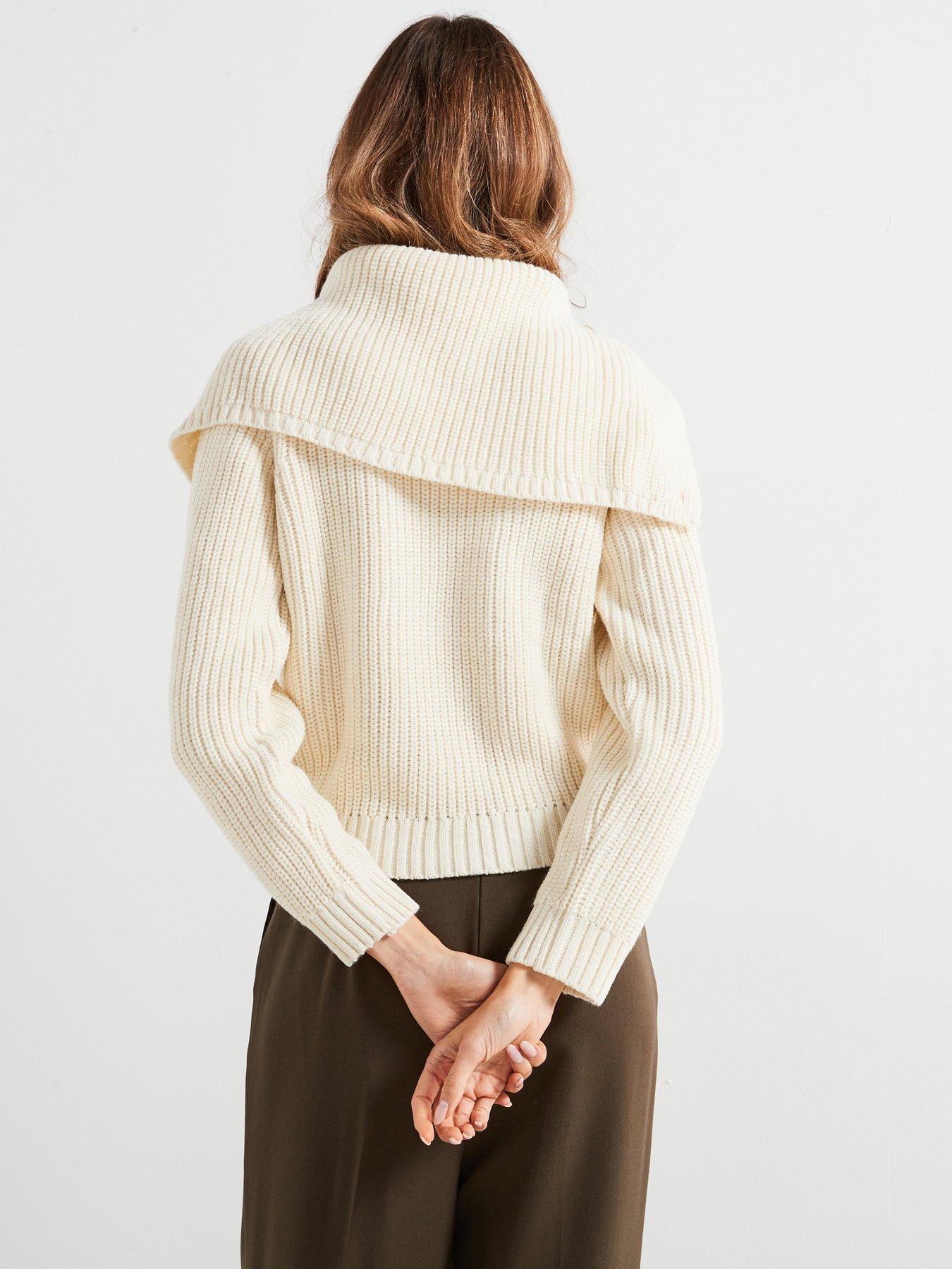 Image 2 of 6 of Mango Funnel-Neck Buttoned Sweater - Cream