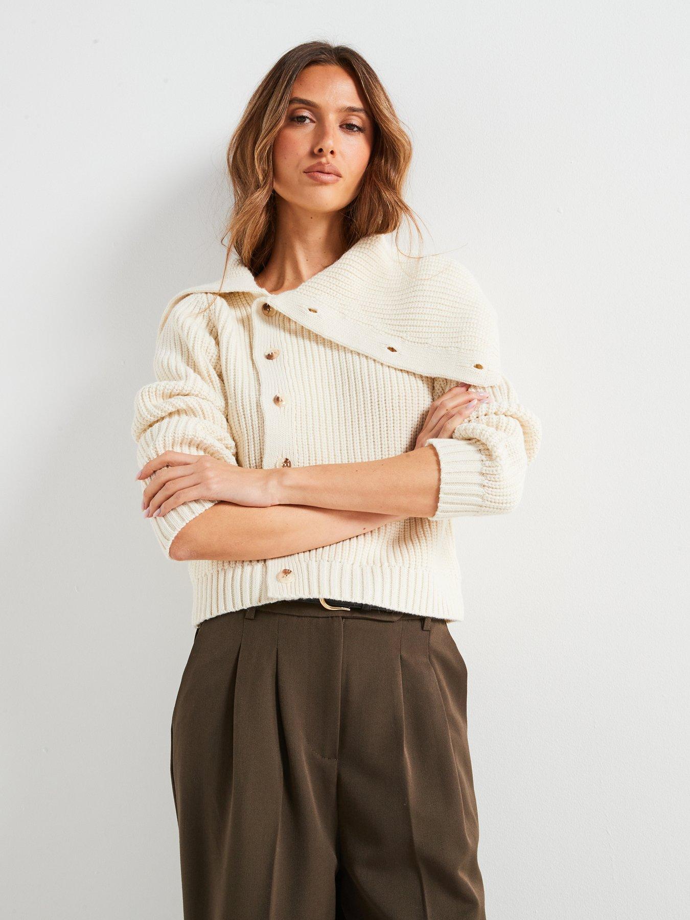 Image 5 of 6 of Mango Funnel-Neck Buttoned Sweater - Cream