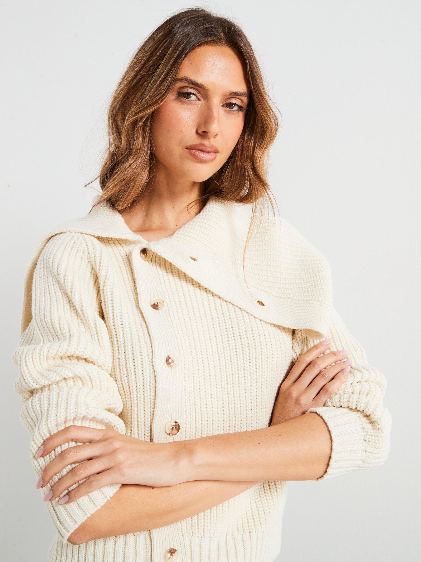 Image 6 of 6 of Mango Funnel-Neck Buttoned Sweater - Cream