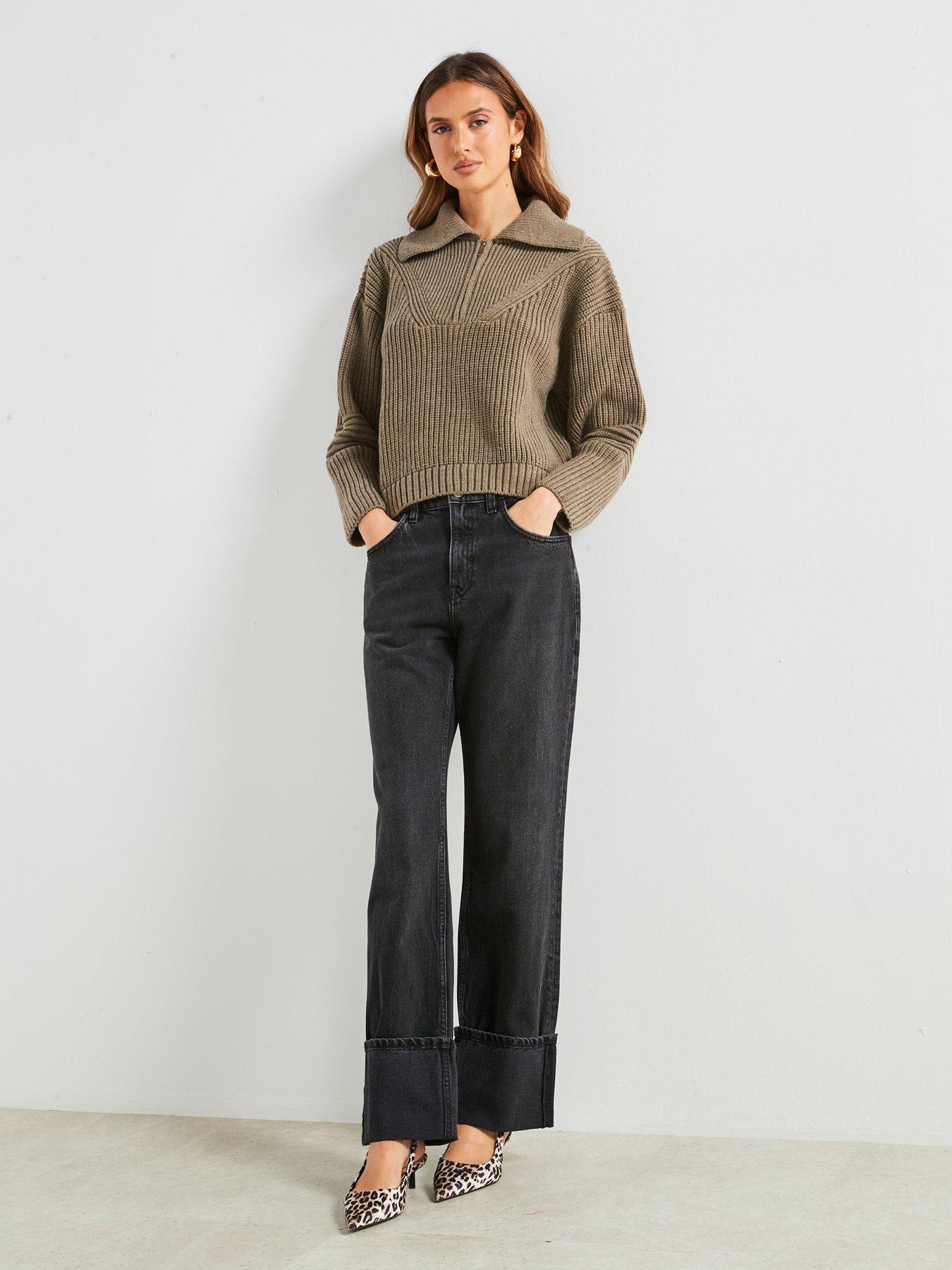 mango-ribbed-sweater-with-zip-collar-greenback