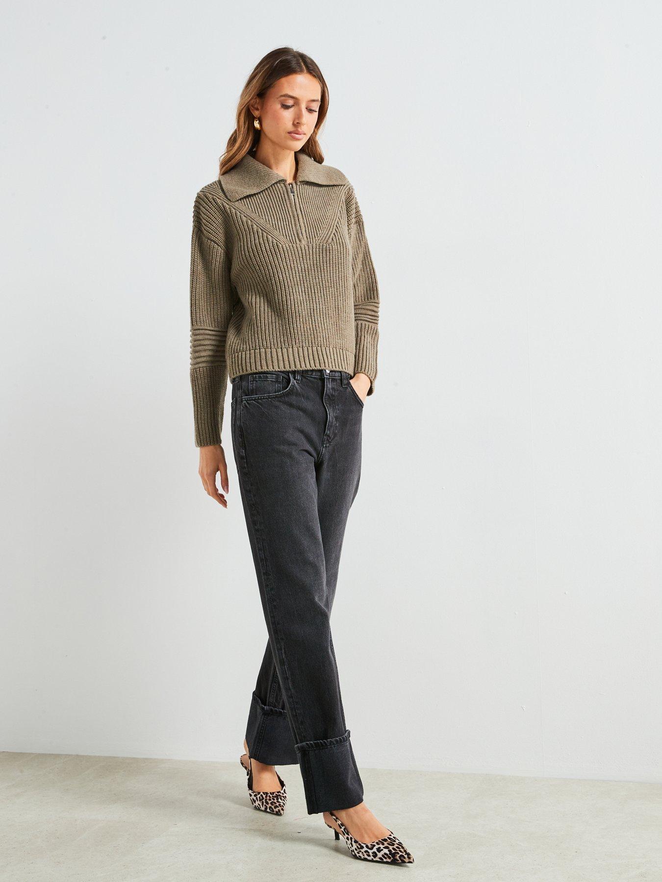 mango-ribbed-sweater-with-zip-collar-greenoutfit