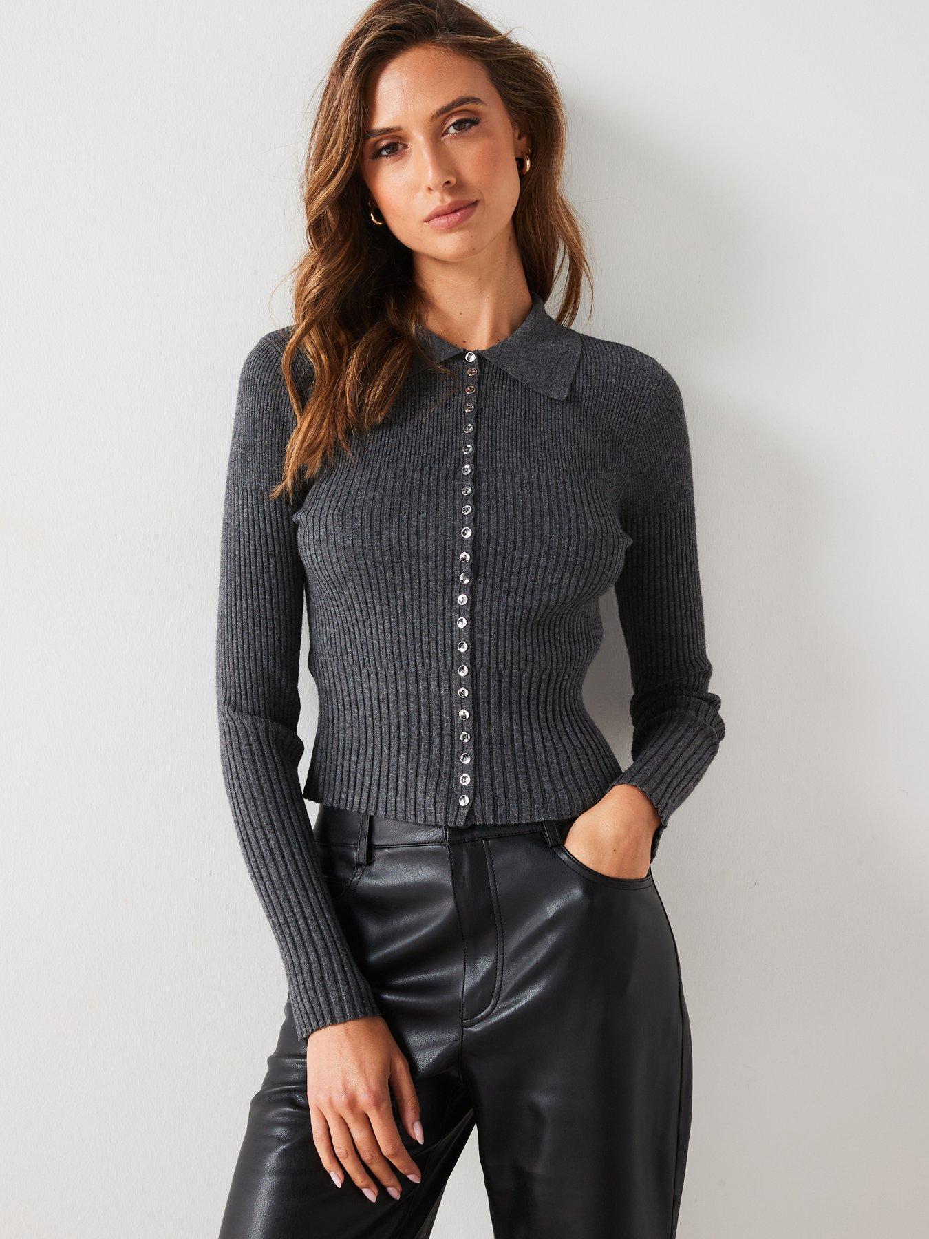 mango-knitted-button-polo-top-greyfront