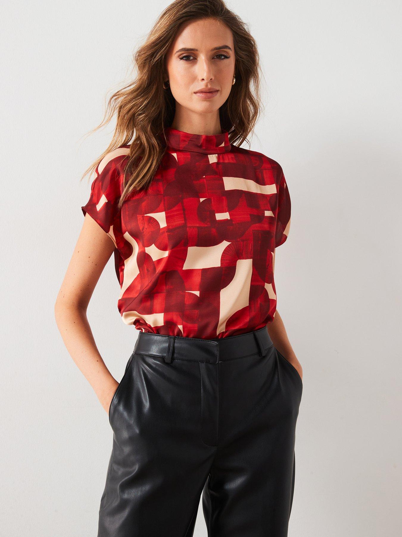 mango-high-neck-short-sleeved-blouse-red