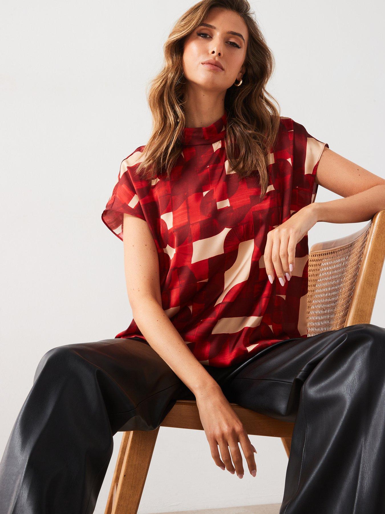 mango-high-neck-short-sleeved-blouse-redoutfit