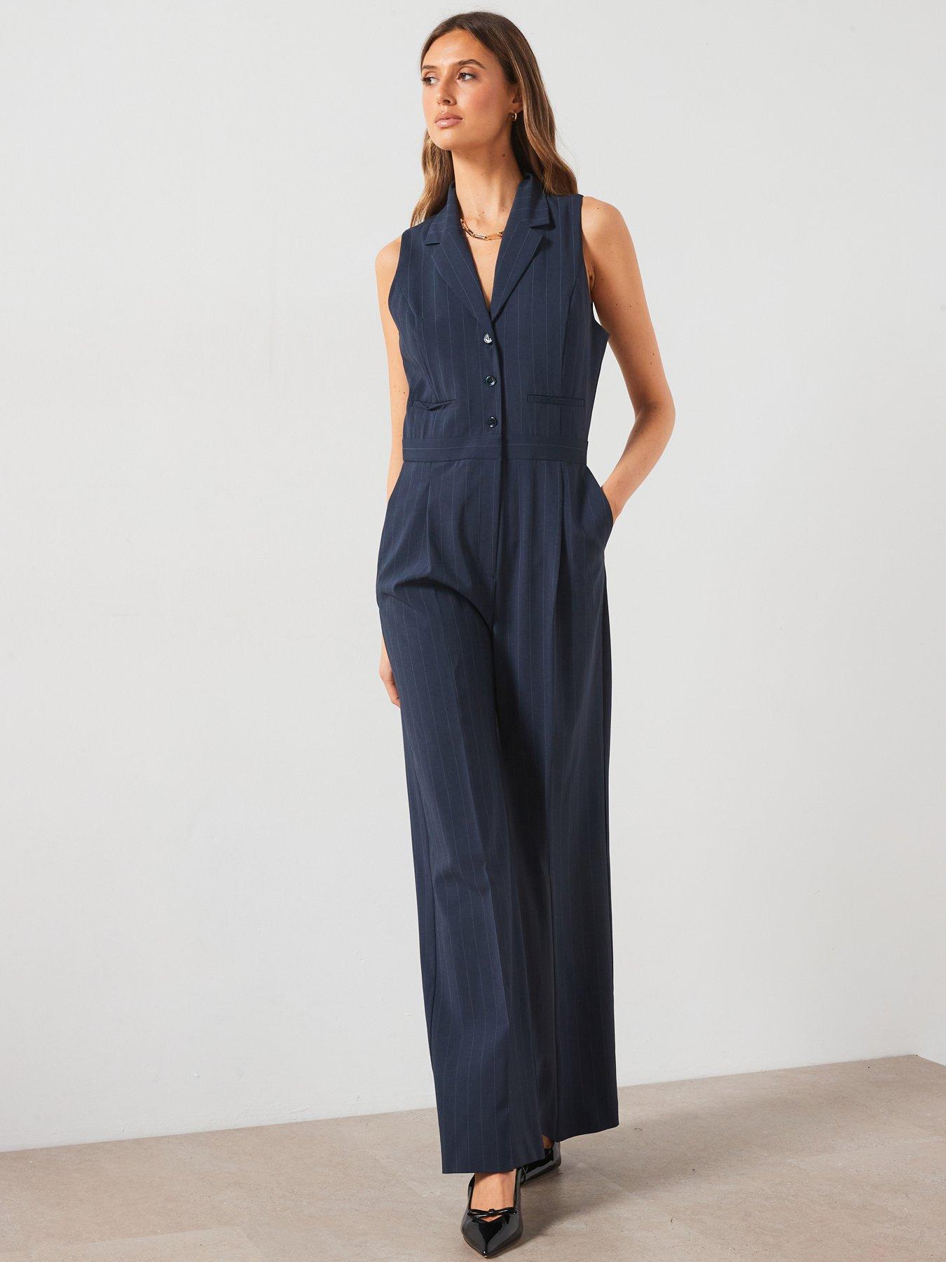 Long Pinstripe Jumpsuit Navy