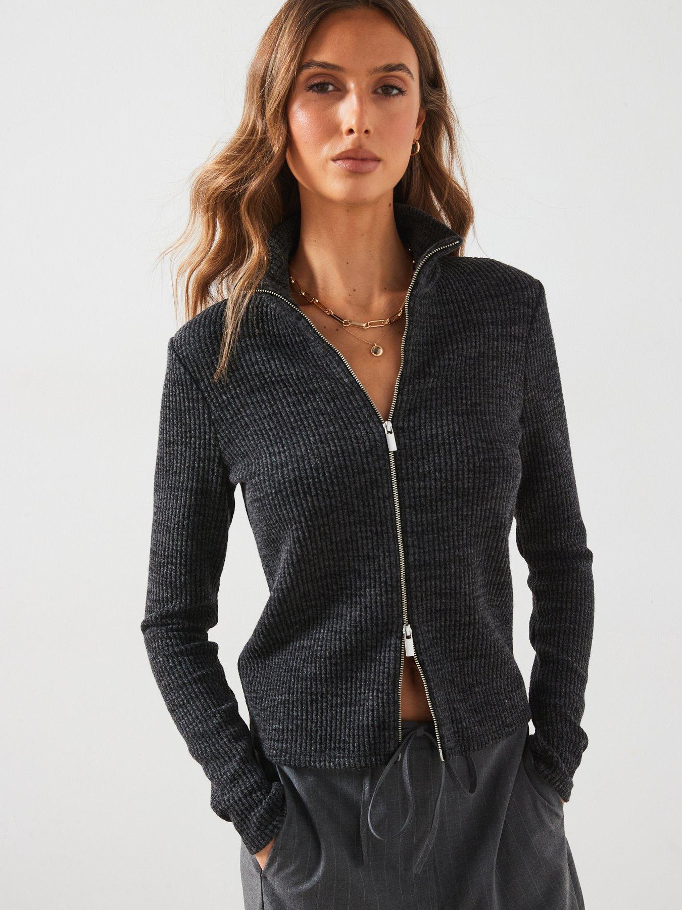 mango-zip-through-cardigan-grey