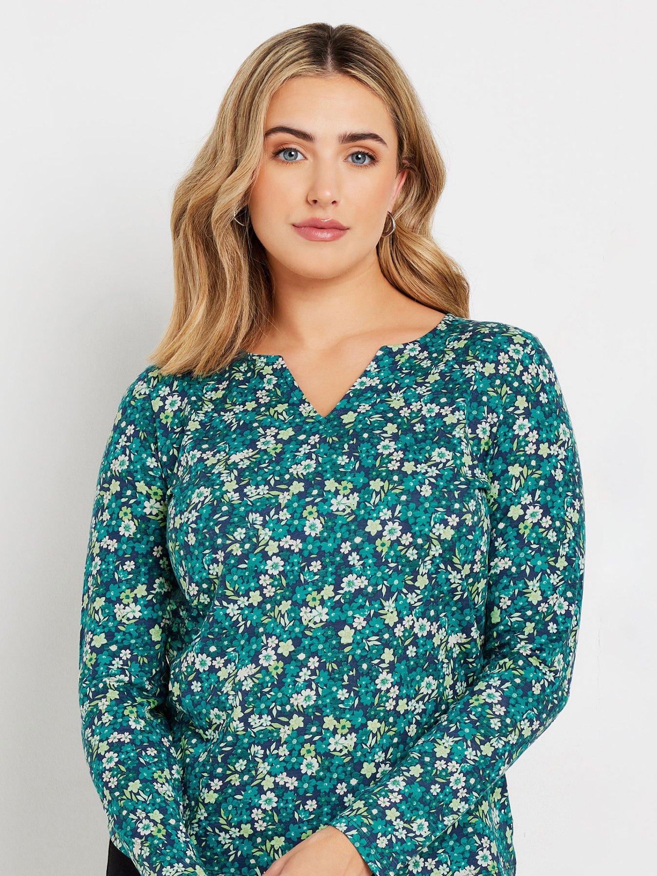 mco-ditsy-long-sleeve-notch-neck-topoutfit