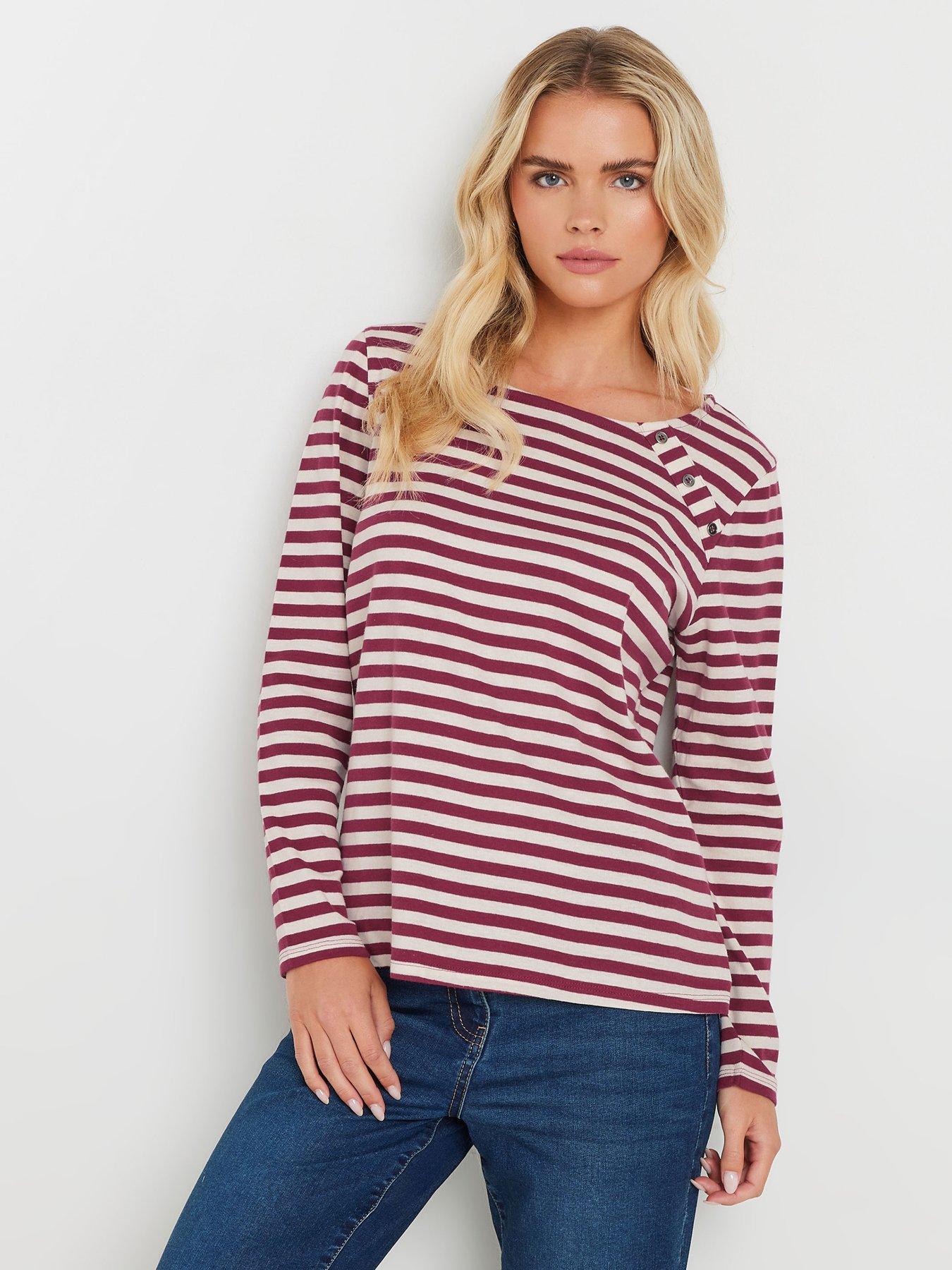 mco-petite-stripe-34-crew-neck-top-purple