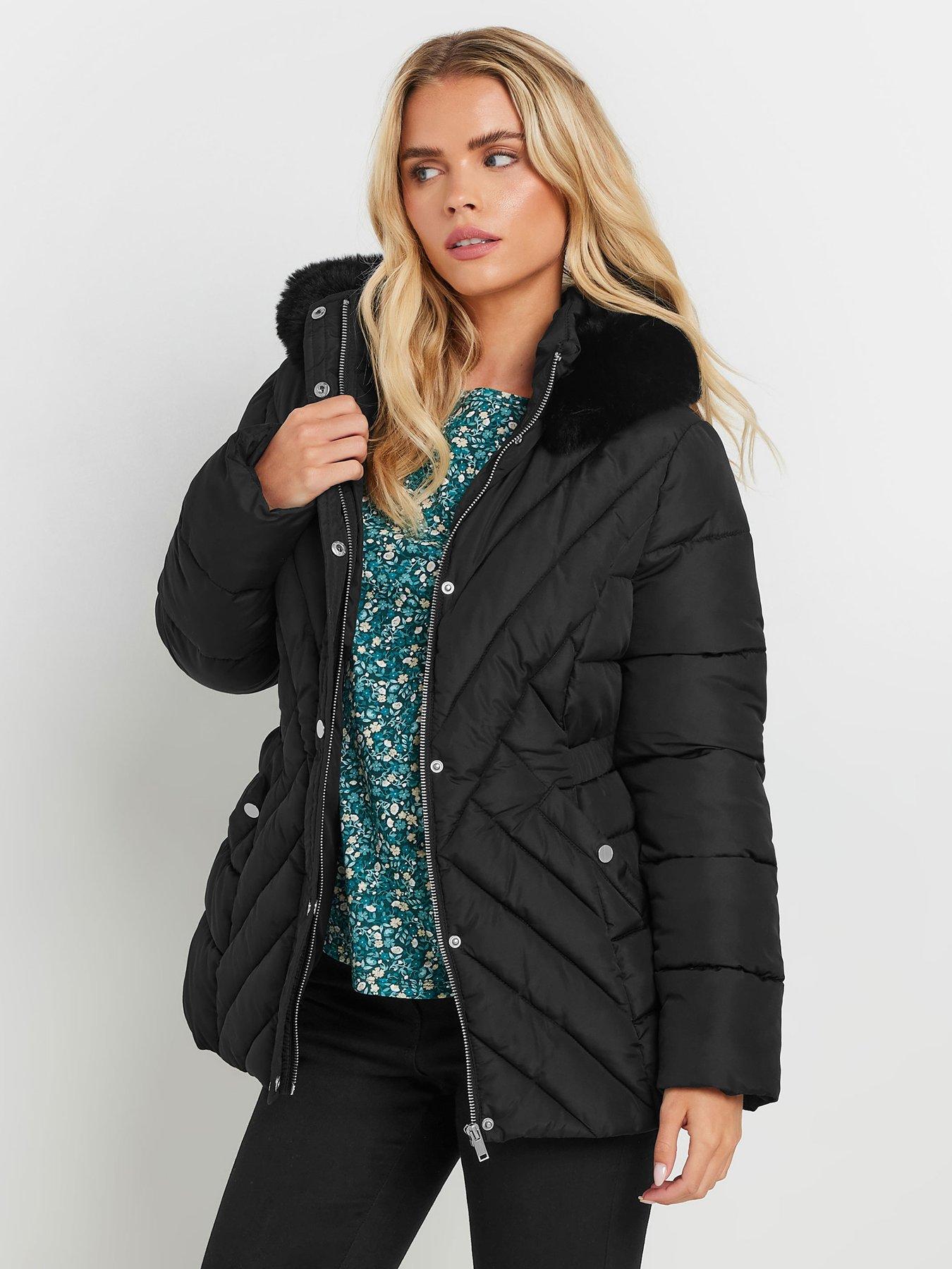 mco-petite-quilted-fur-hooded-coat-blackfront