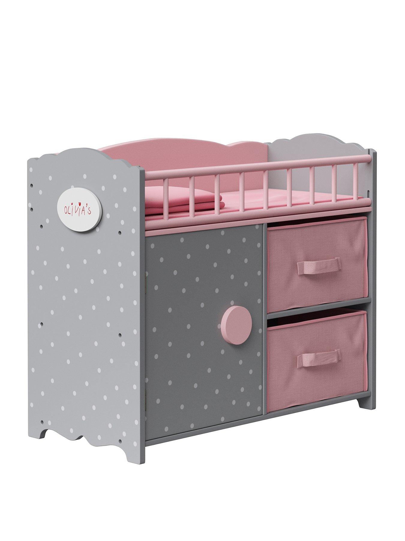Teamson Kids Princess Baby Doll Crib with Cabinet and Cubby - Polka Dots