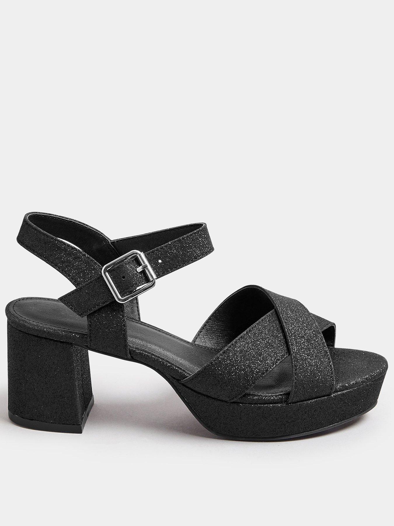 yours-extra-wide-fit-glitter-cross-over-strap-heels-blackfront