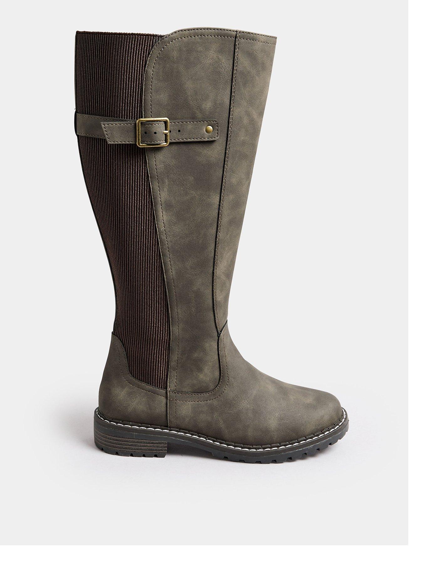 yours-extra-wide-fit-cleated-stretch-knee-high-boots-brownfront