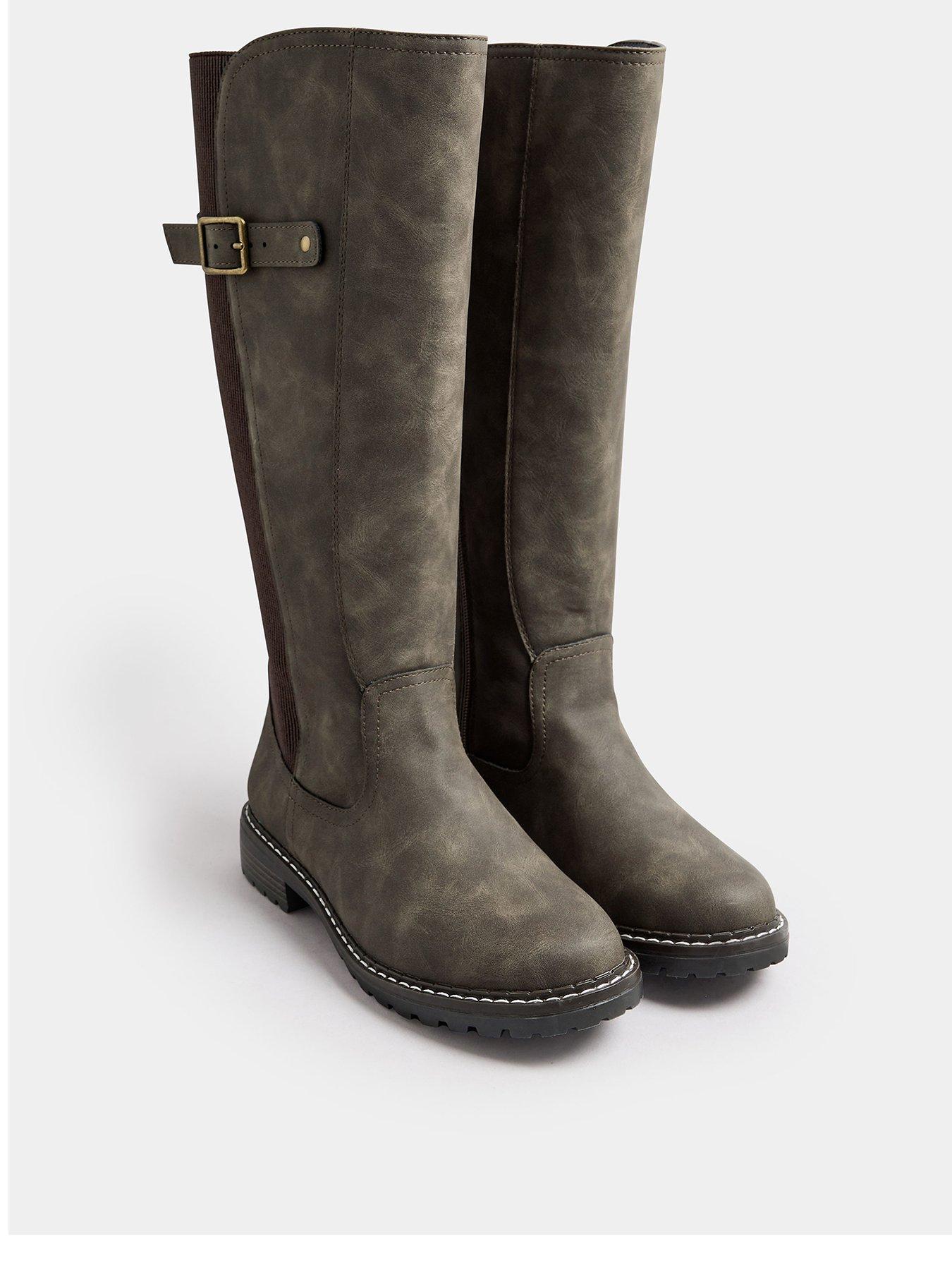 yours-extra-wide-fit-cleated-stretch-knee-high-boots-brownstillFront