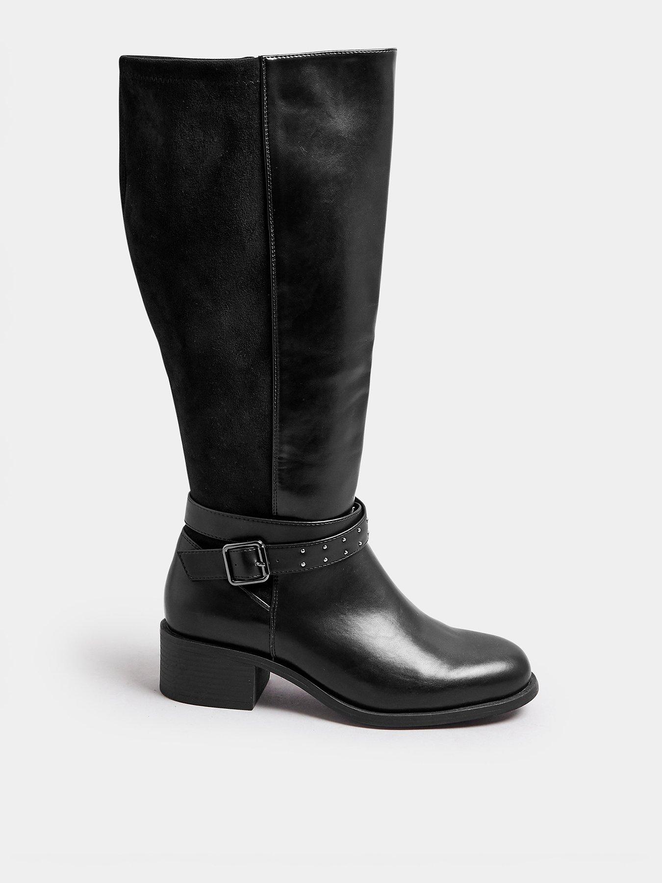 yours-extra-wide-fit-block-heel-metal-strap-boot