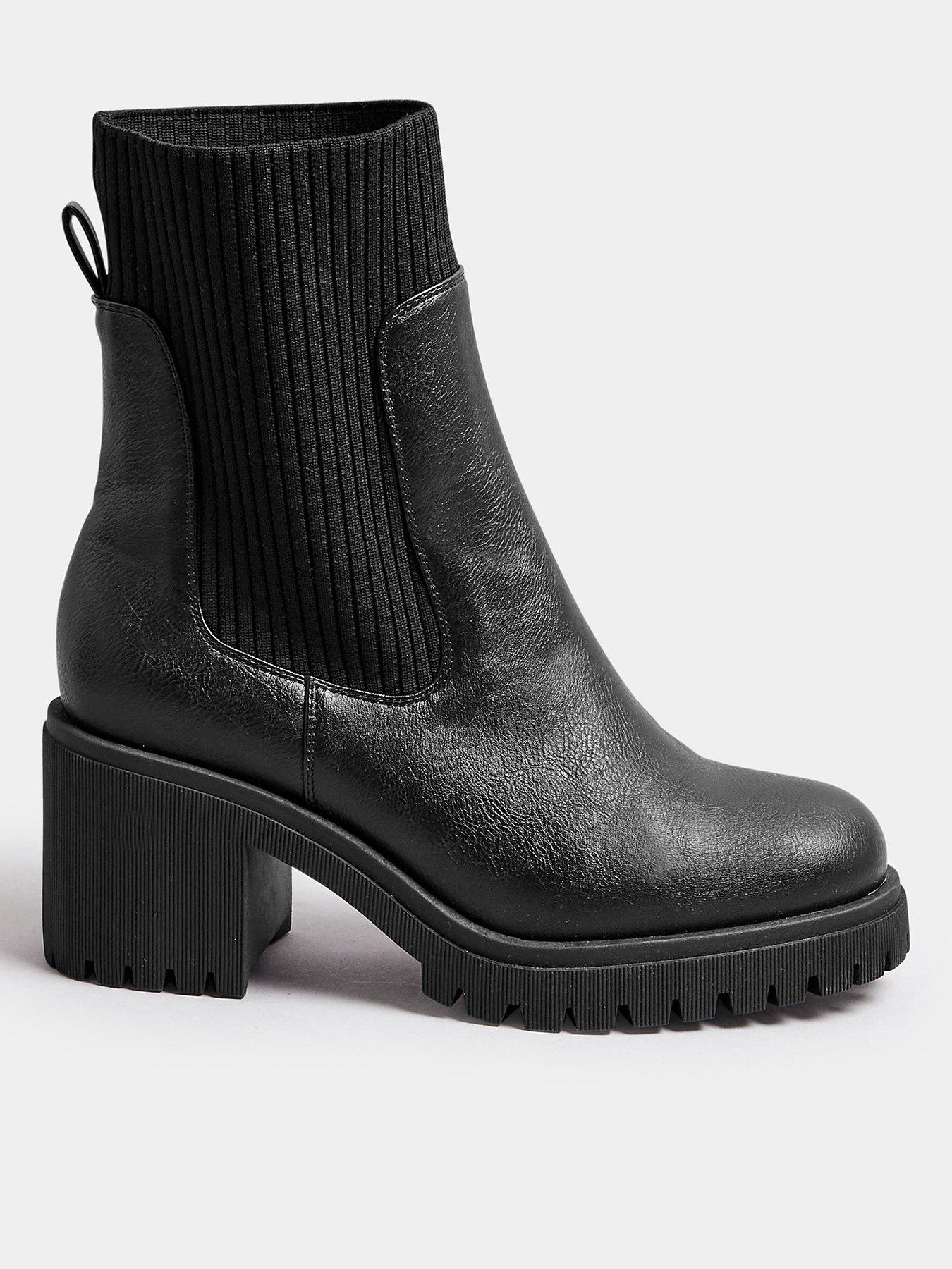 Yours Extra Wide Fit Midi Block Sock Chelsea Boot - Black