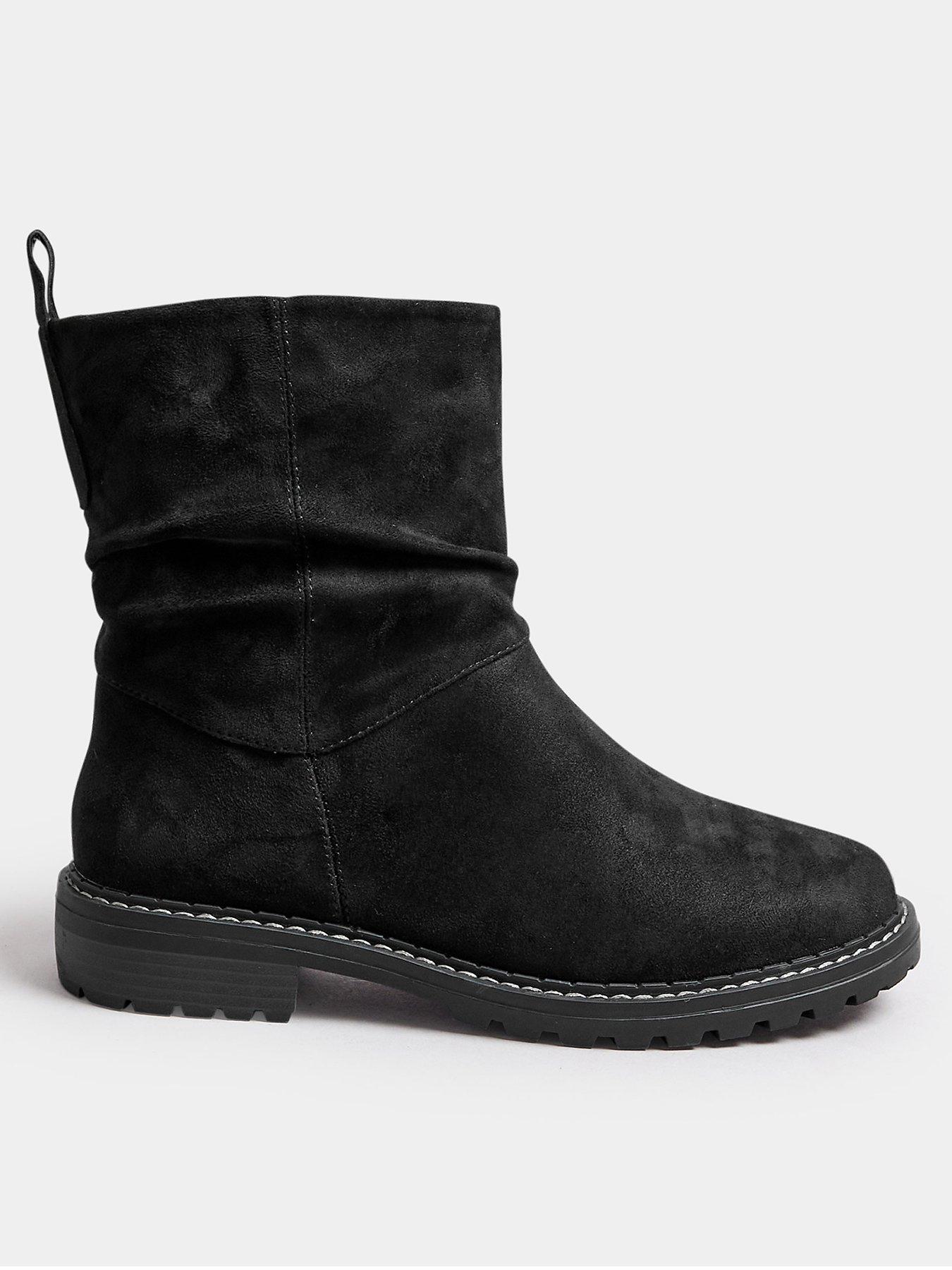 Yours Faux Suede Slouch Boots In Extra Wide EEE Fit - Black