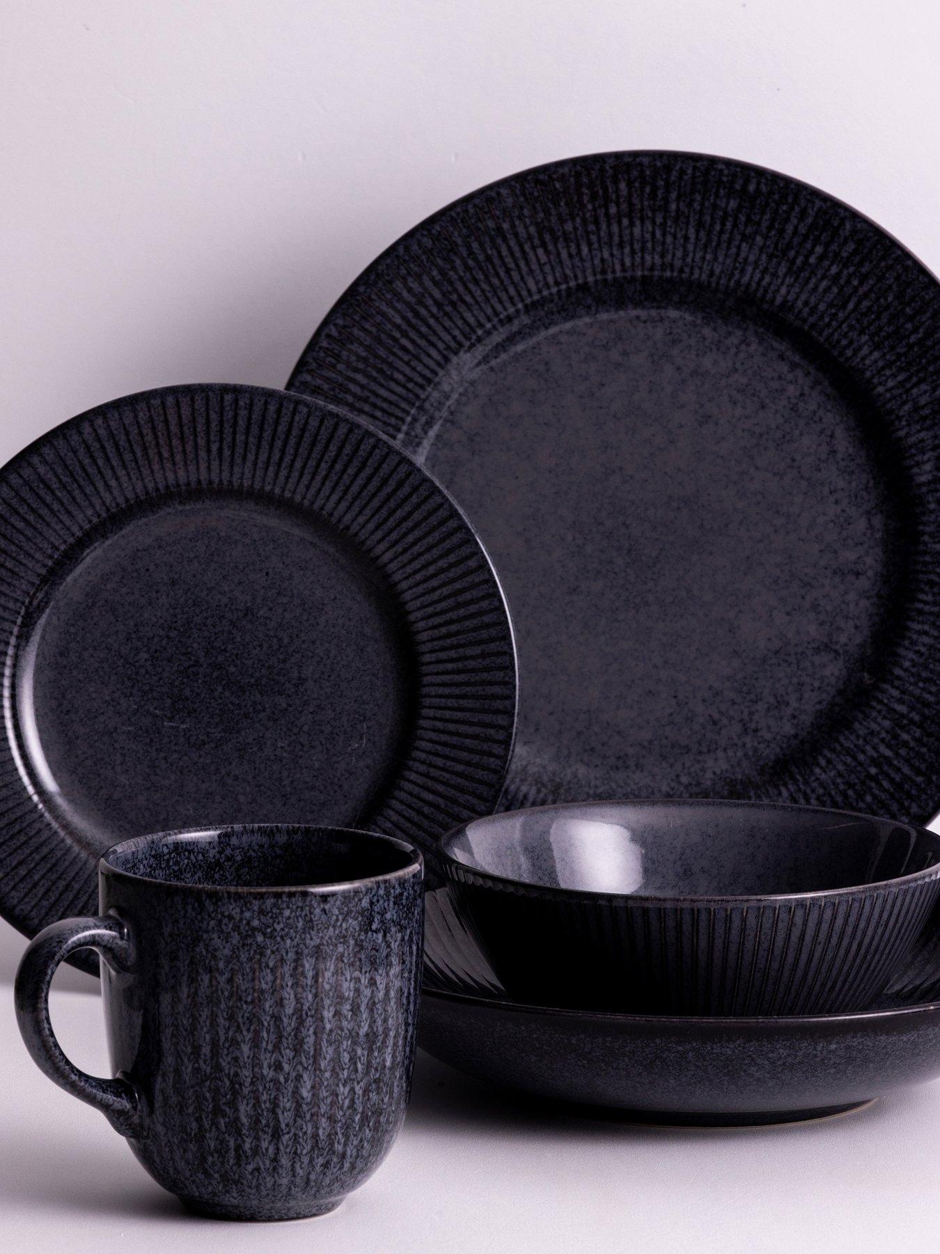 Mason Cash Reactive Linear 12-Piece Dinner Set in Black
