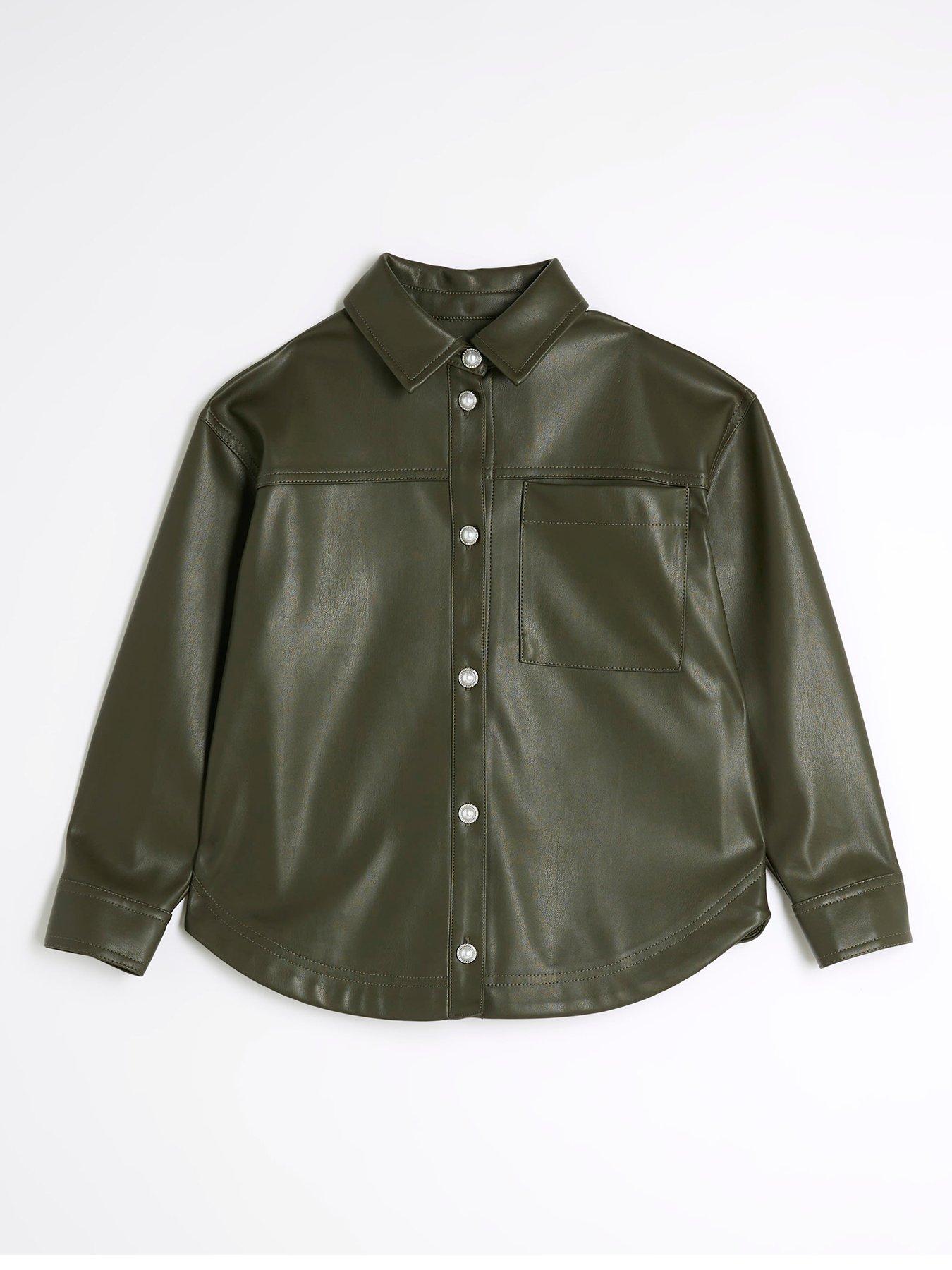 river-island-older-girl-faux-leather-overshirt-khakifront