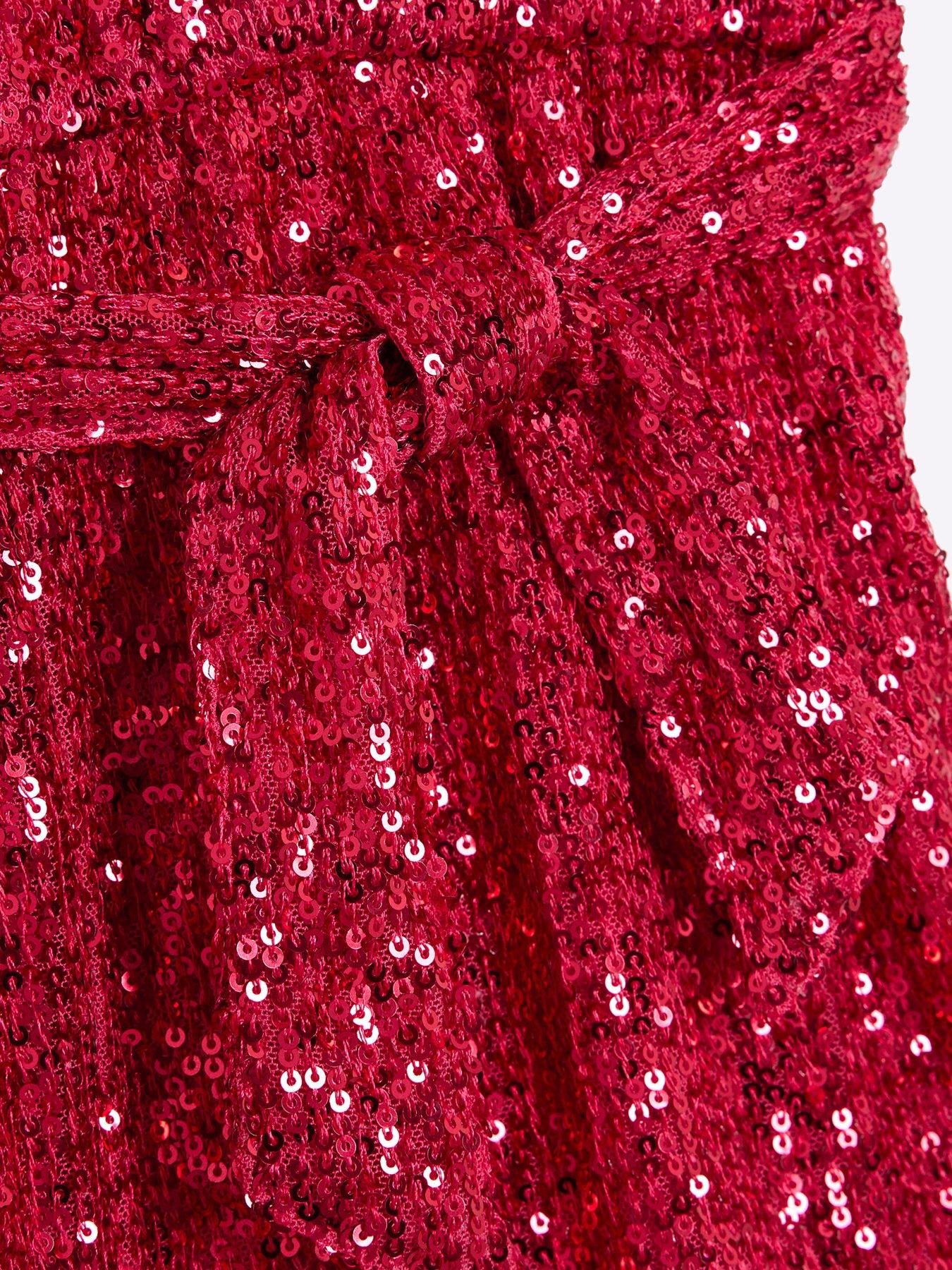 Image 3 of 4 of River Island Girls Sequin One Shoulder Playsuit - Pink