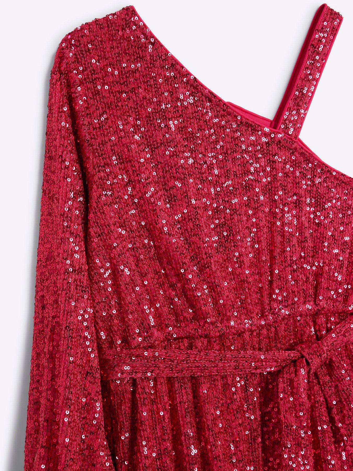 Image 4 of 4 of River Island Girls Sequin One Shoulder Playsuit - Pink