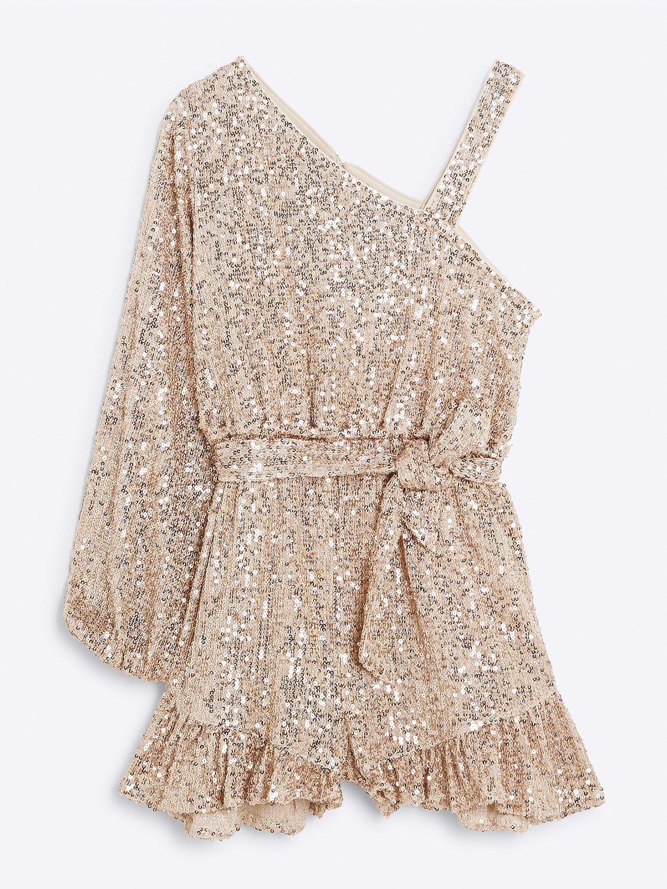 river-island-older-girl-sequin-one-shoulder-playsuit-pinkfront