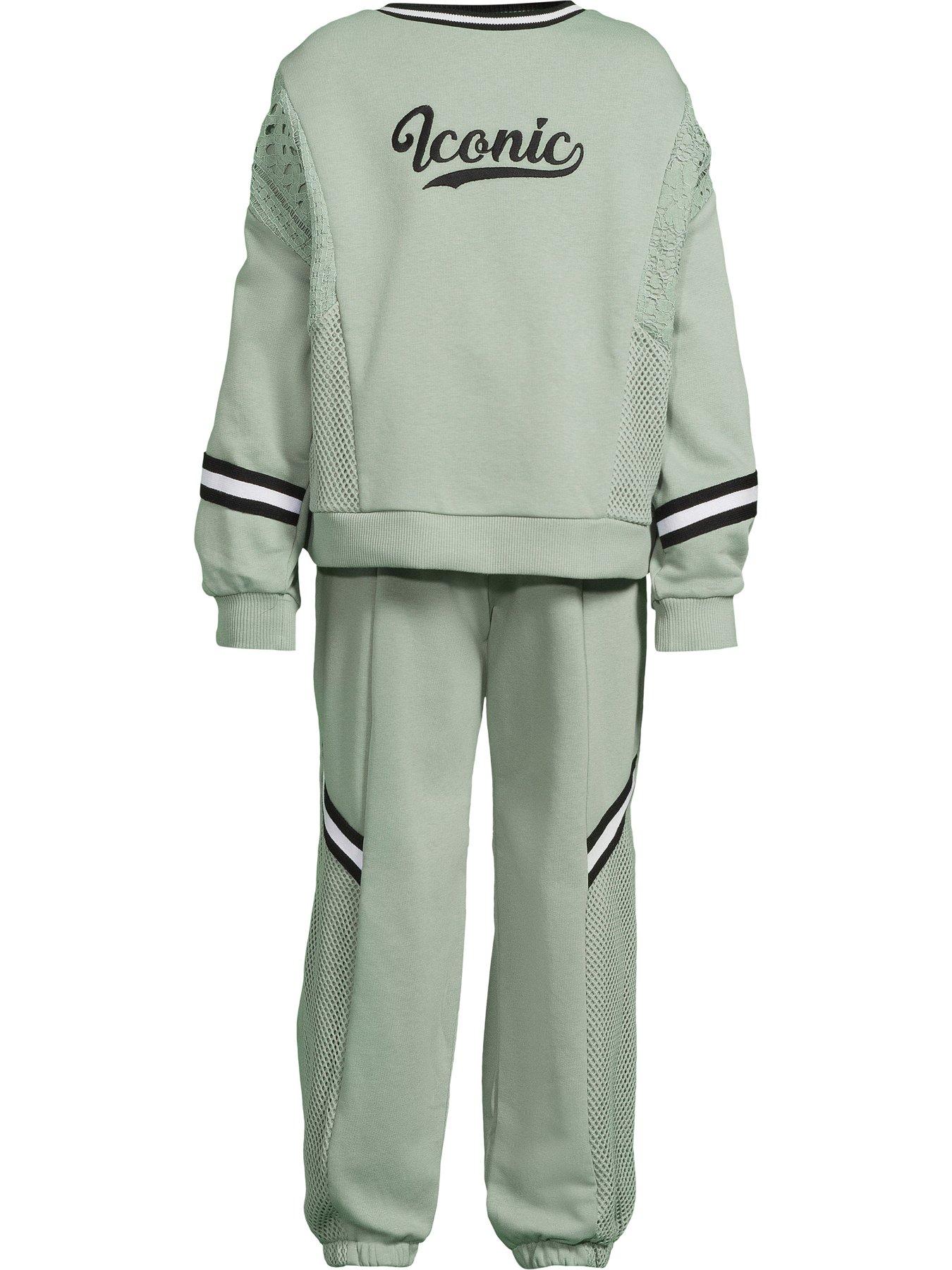 Image 1 of 6 of River Island Girls Iconic Sweatshirt Set - Khaki